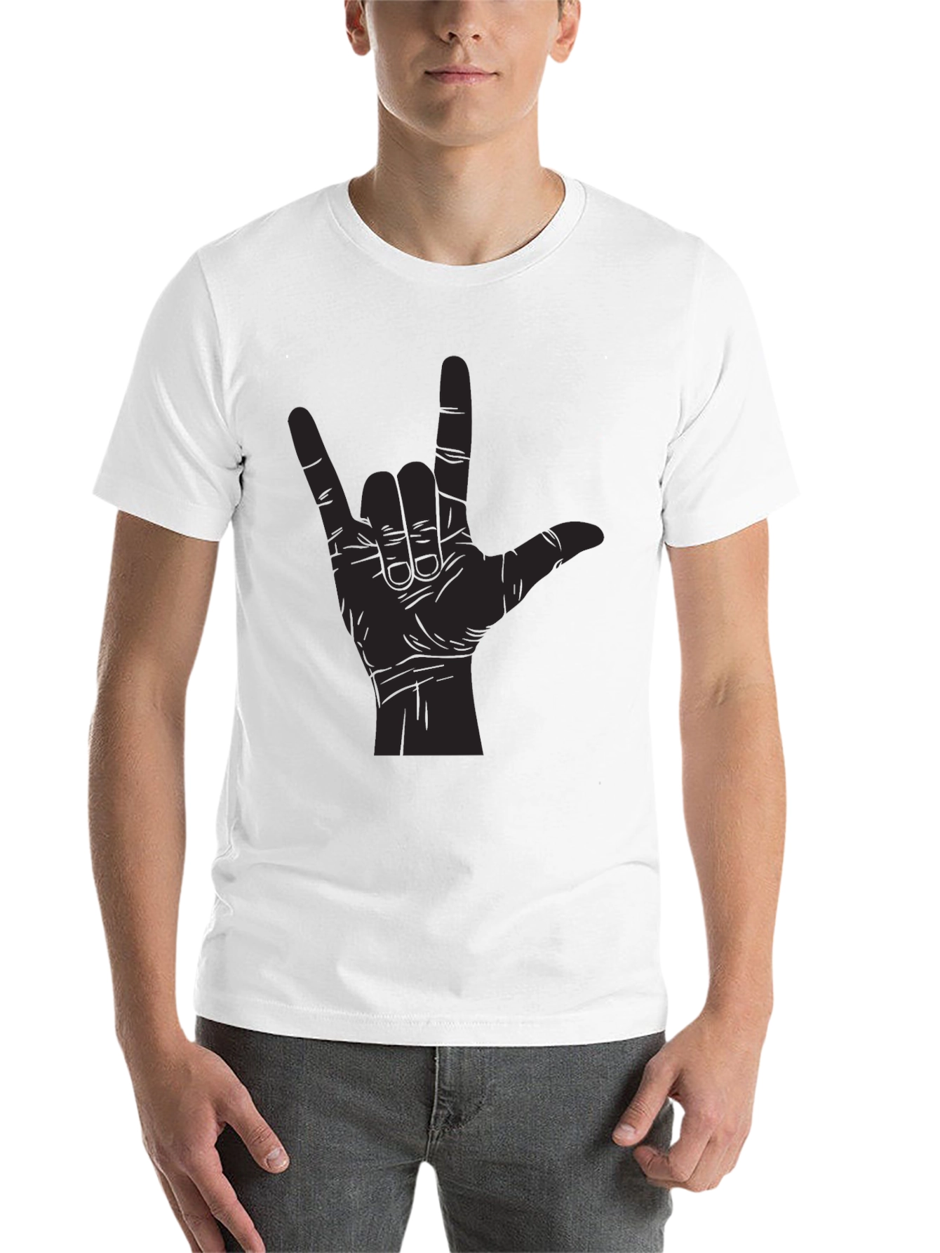 Black I Love You Hand Sign Graphic Tee - Black Unisex T-Shirt view 14