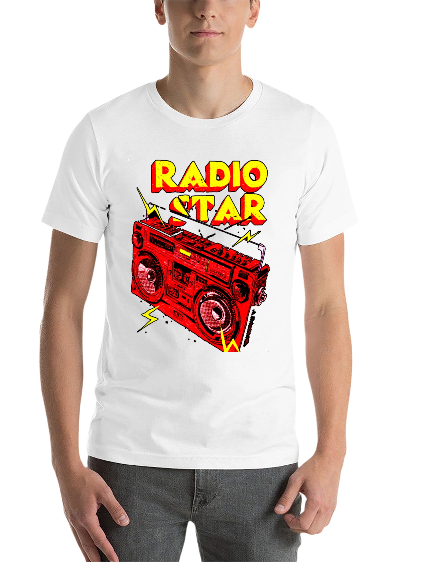 Black Radio Star Graphic Tee - Retro Boombox Design view 14