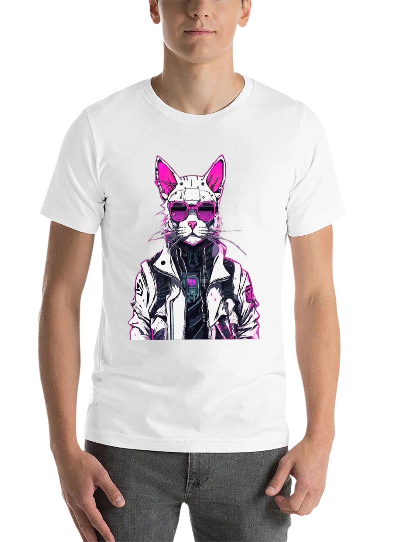 Cyberpunk Cat Graphic Tee - Futuristic Feline Style - 14