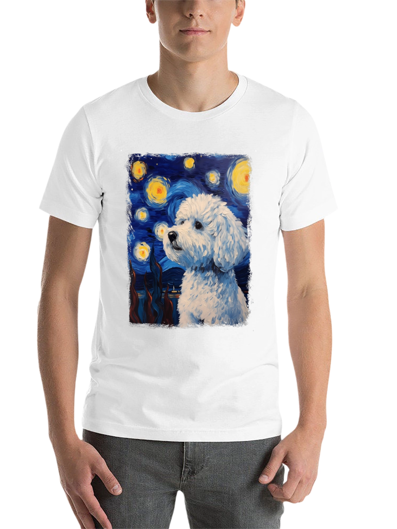 Black Starry Dog Art T-Shirt view 14