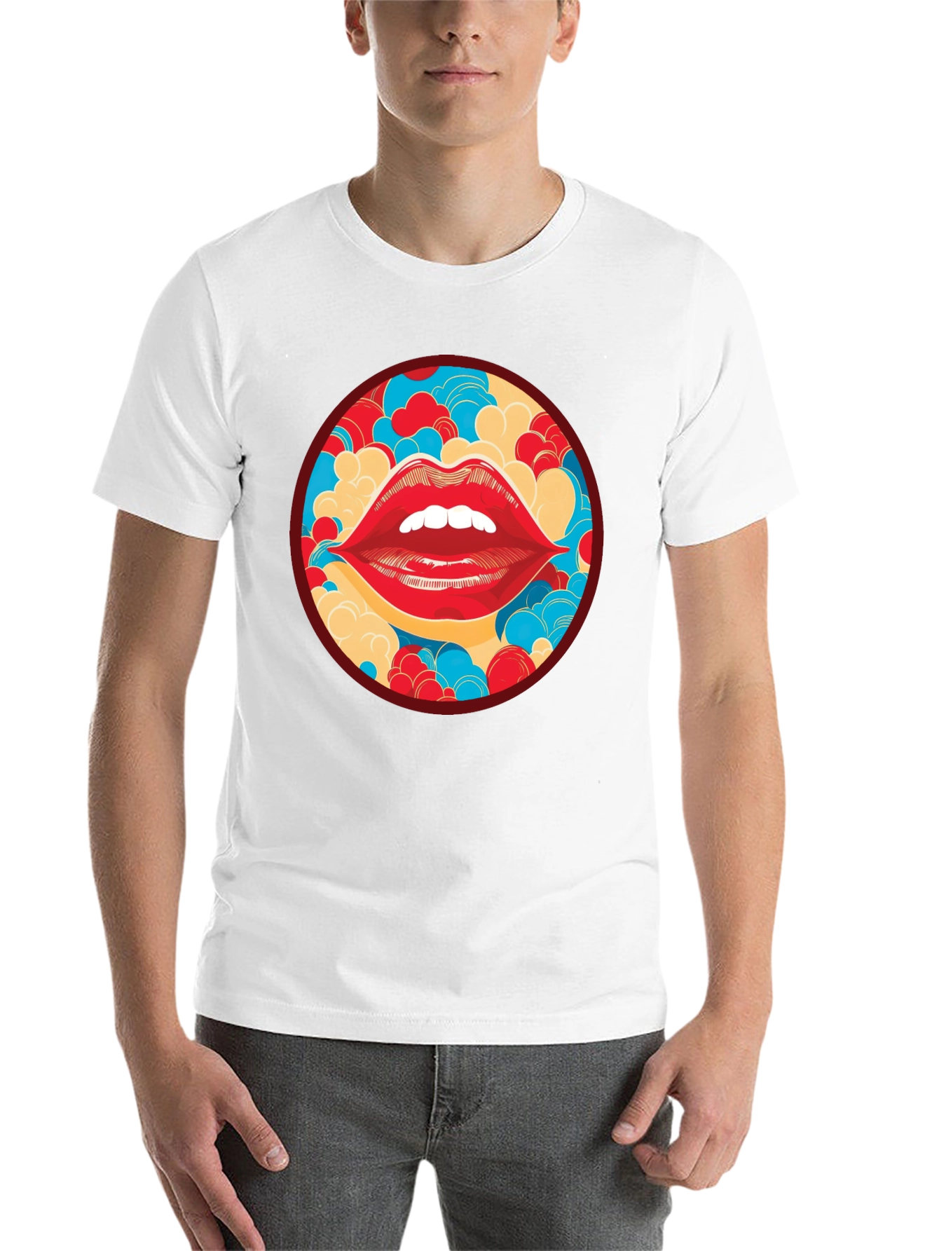 Black Red Lips Graphic Print Crew Neck T-Shirt view 14