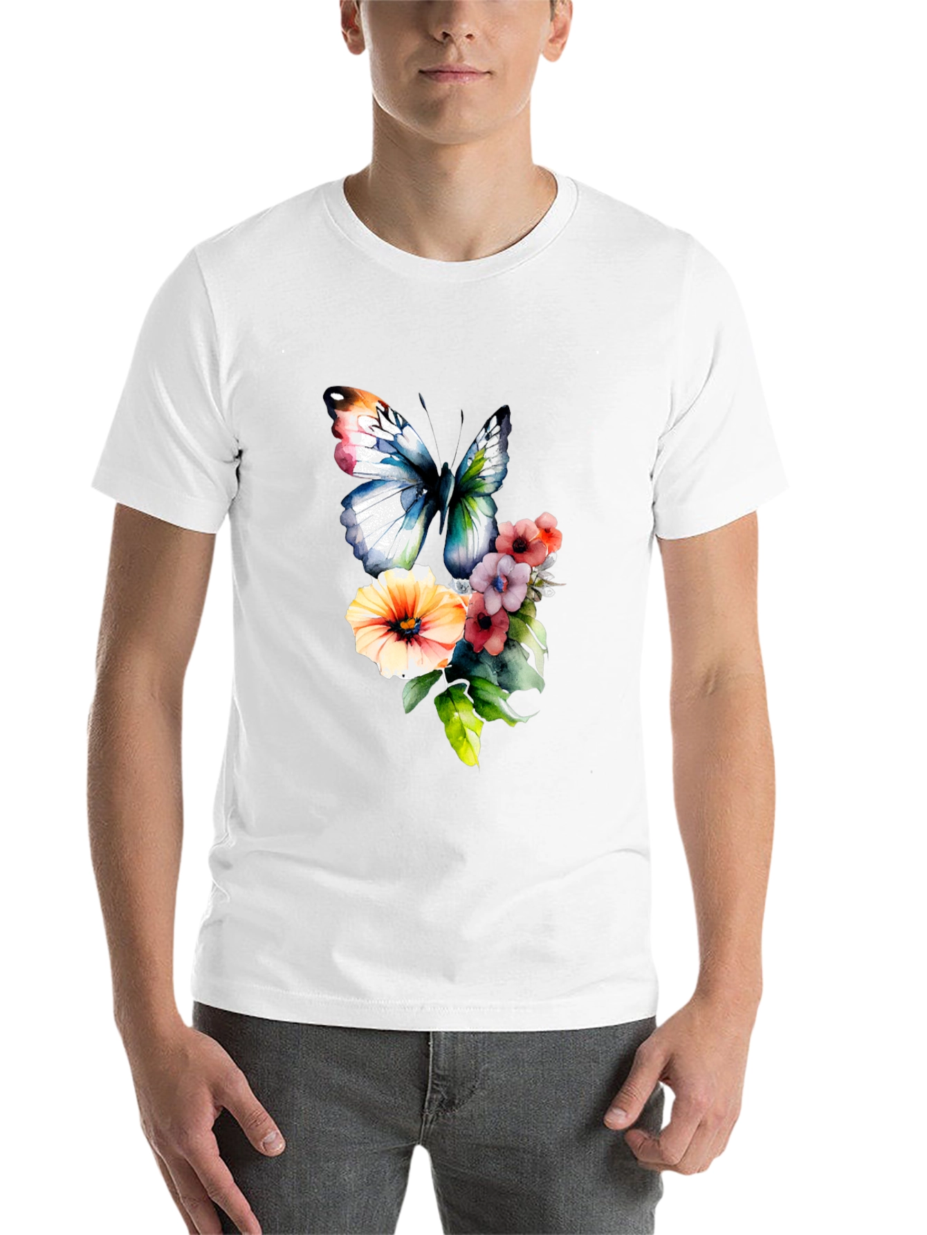 Black Butterfly & Floral Print T-Shirt view 14