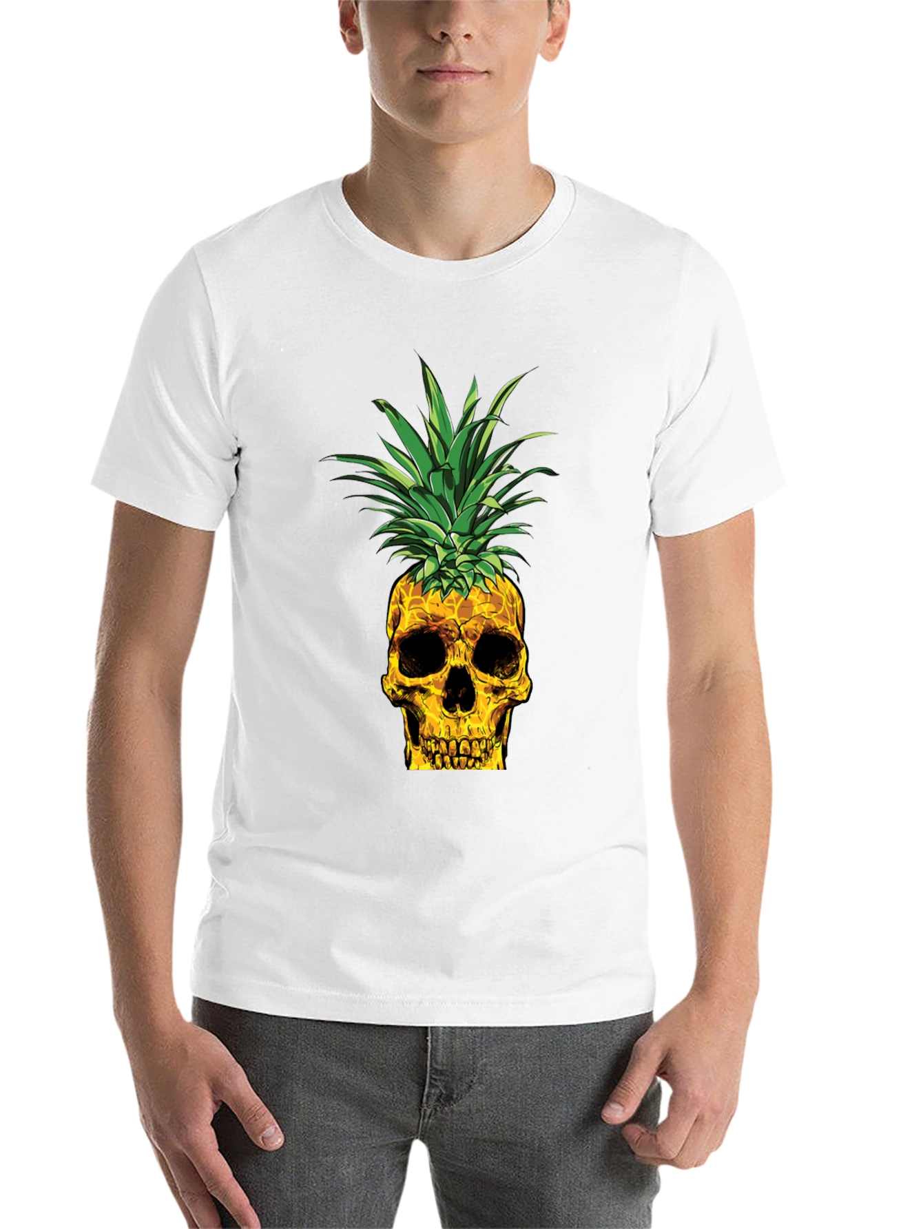 Black Skull Pineapple Graphic Tee - Black Cotton T-Shirt view 14