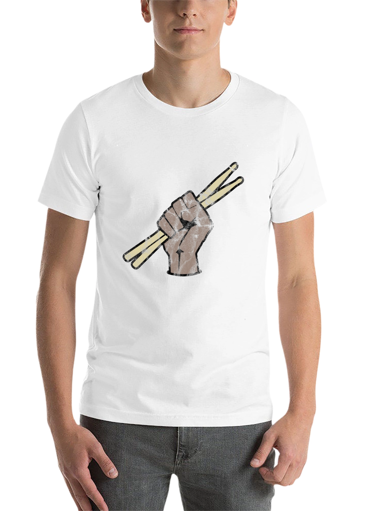 Black Drummer's Fist T-Shirt - Black Crew Neck Tee view 14