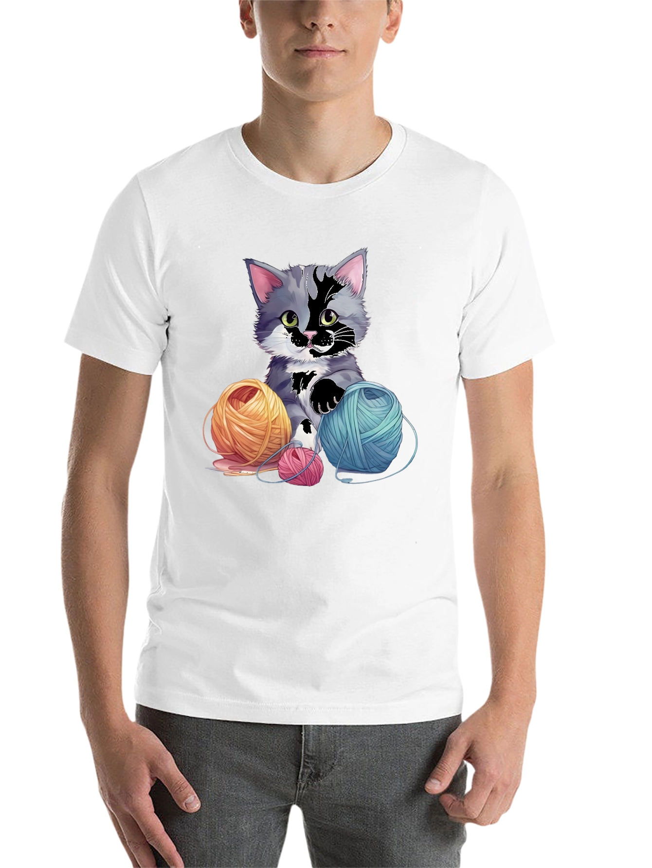 Black Cute Kitten with Yarn Balls Graphic Tee view 14