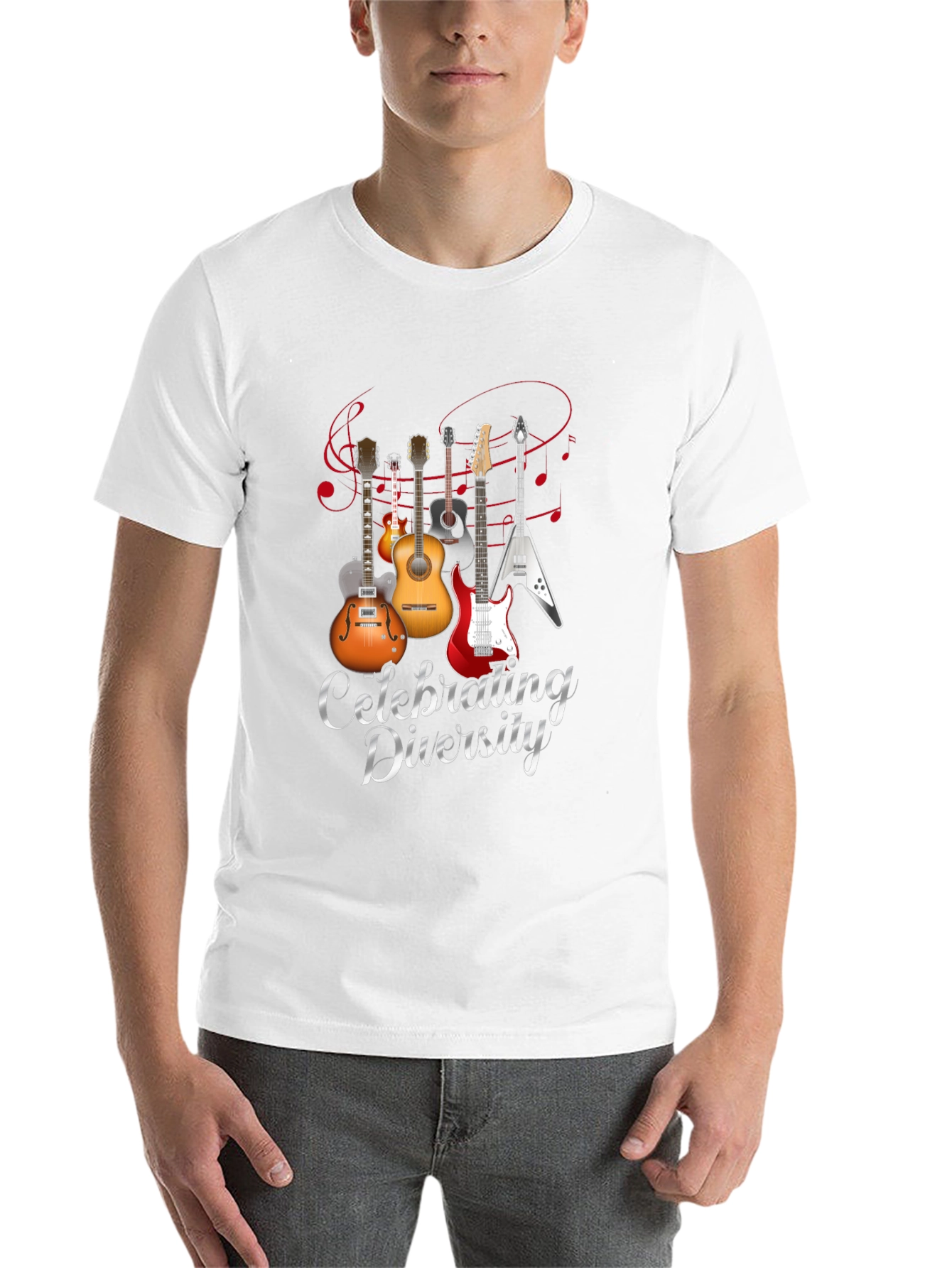 Black Celebrating Diversity Guitar Graphic T-Shirt view 14