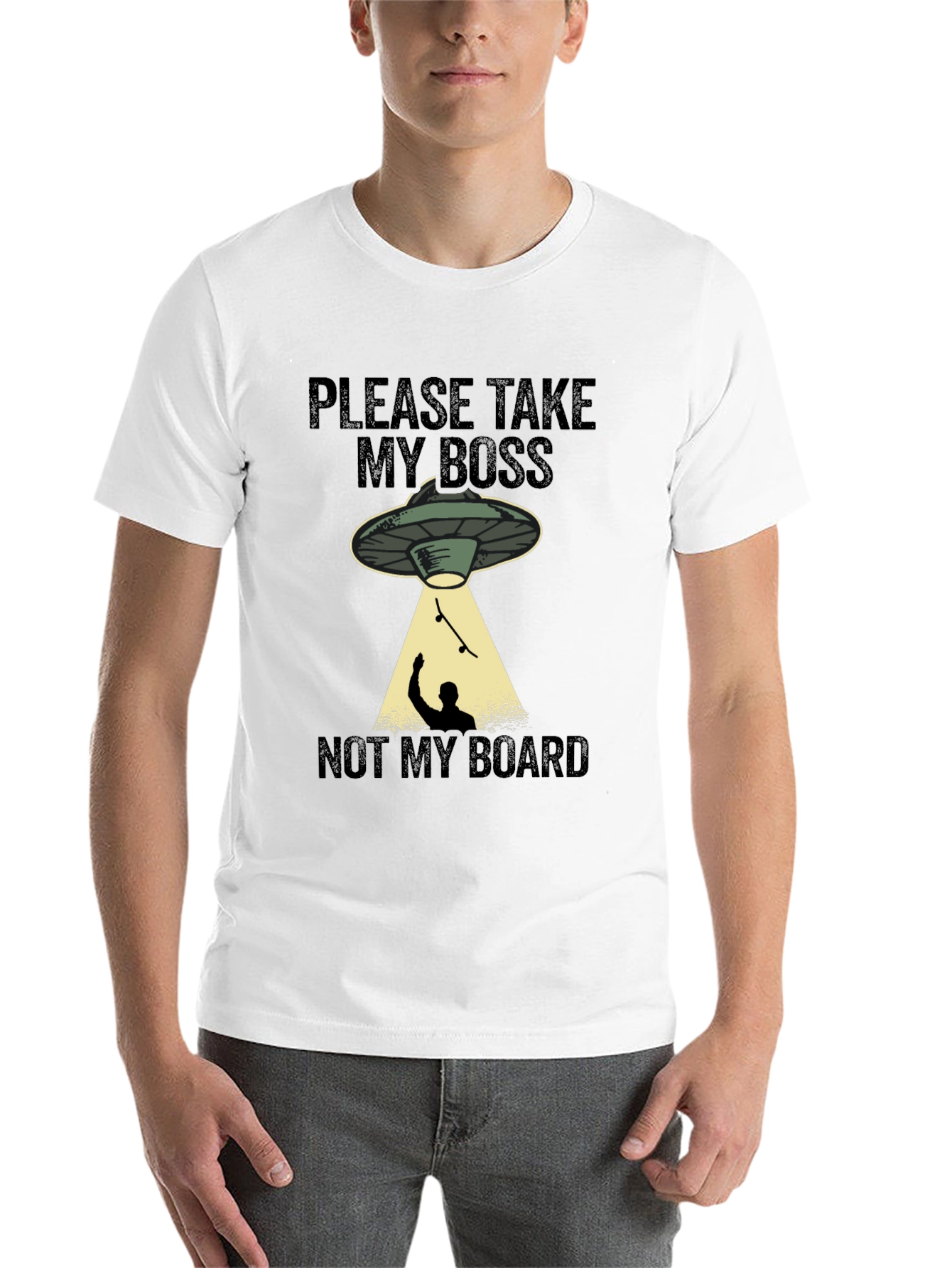 Black Funny Alien Abduction Skateboarder Graphic T-Shirt view 14