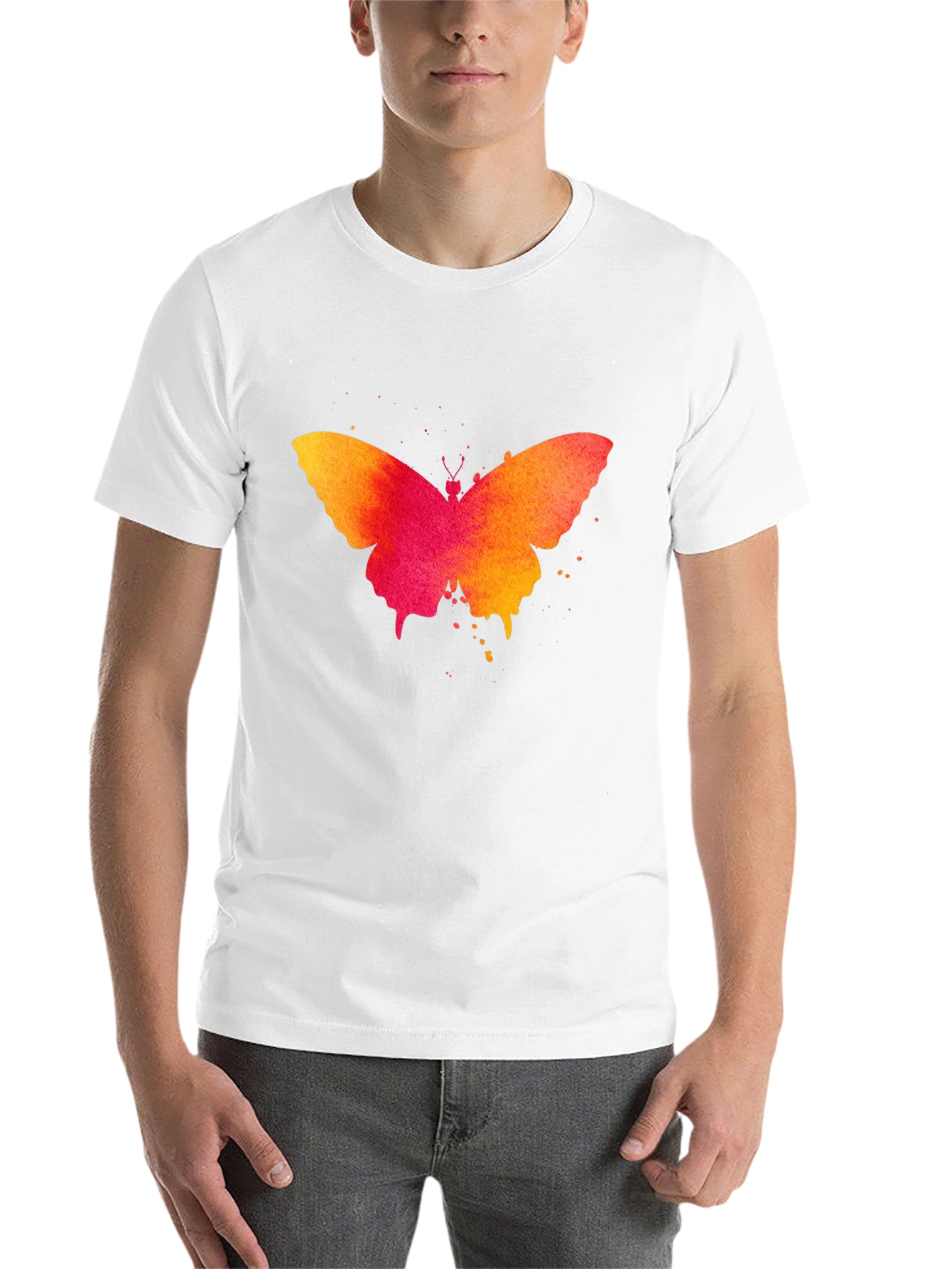 Black Butterfly Watercolor Print Black T-Shirt view 14