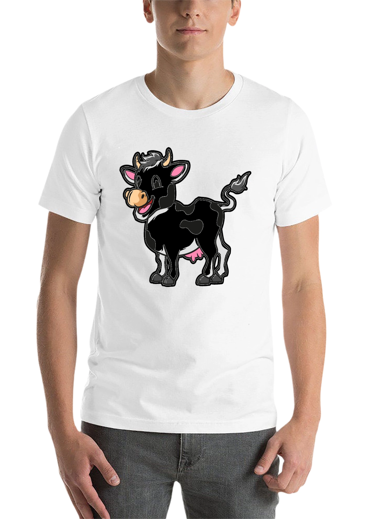 Black Funny Cartoon Cow Graphic Print T-Shirt view 14