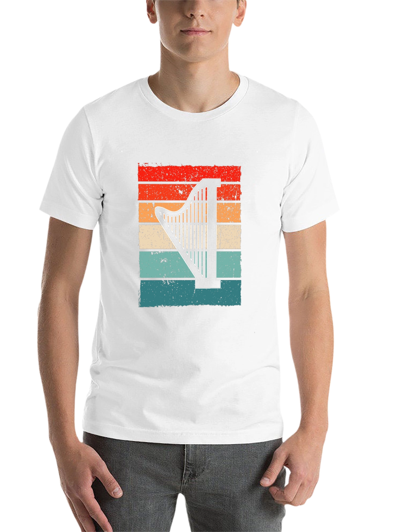Black Vintage Harp Sunset Graphic T-Shirt view 14