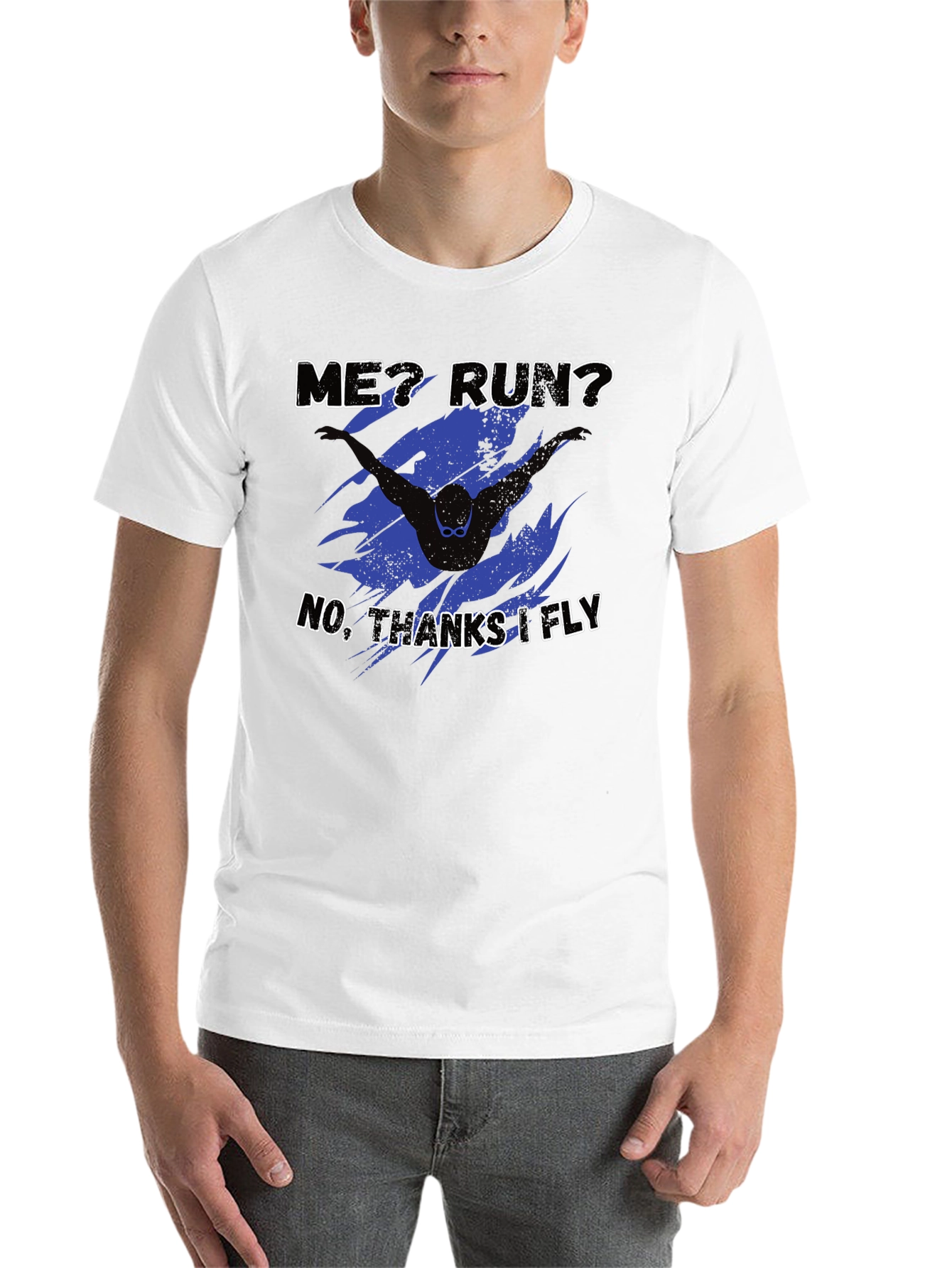 Black Funny Swimmer T-Shirt - No Running, Just Flying! view 14