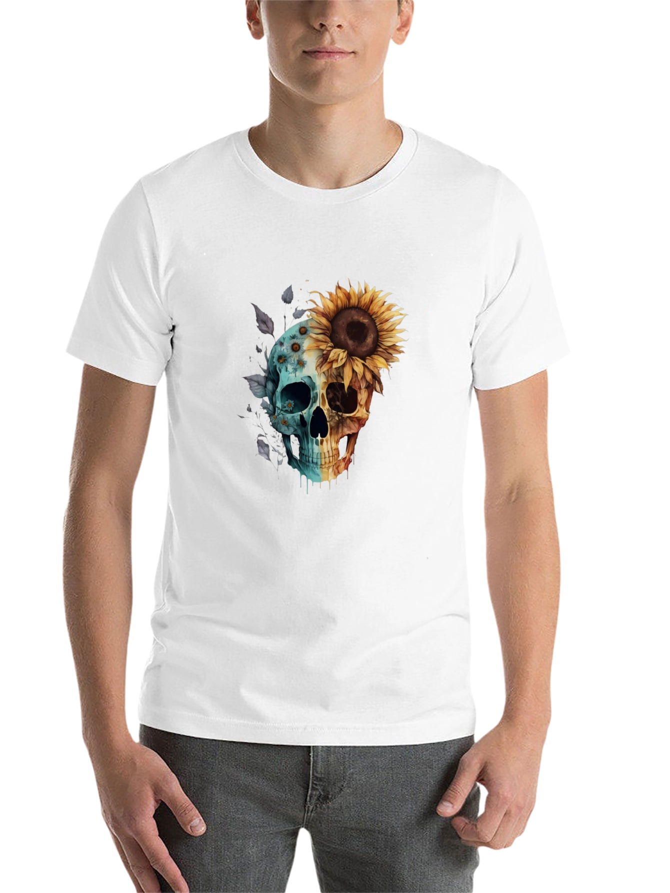 Black Sunflower Skull Graphic Tee - Men's Black T-Shirt view 14