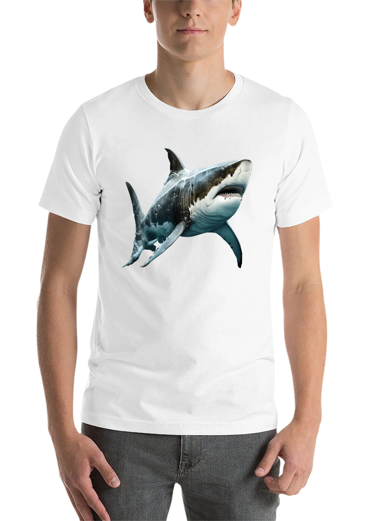 Black Shark Graphic Tee - Men's Black Cotton T-Shirt view 14