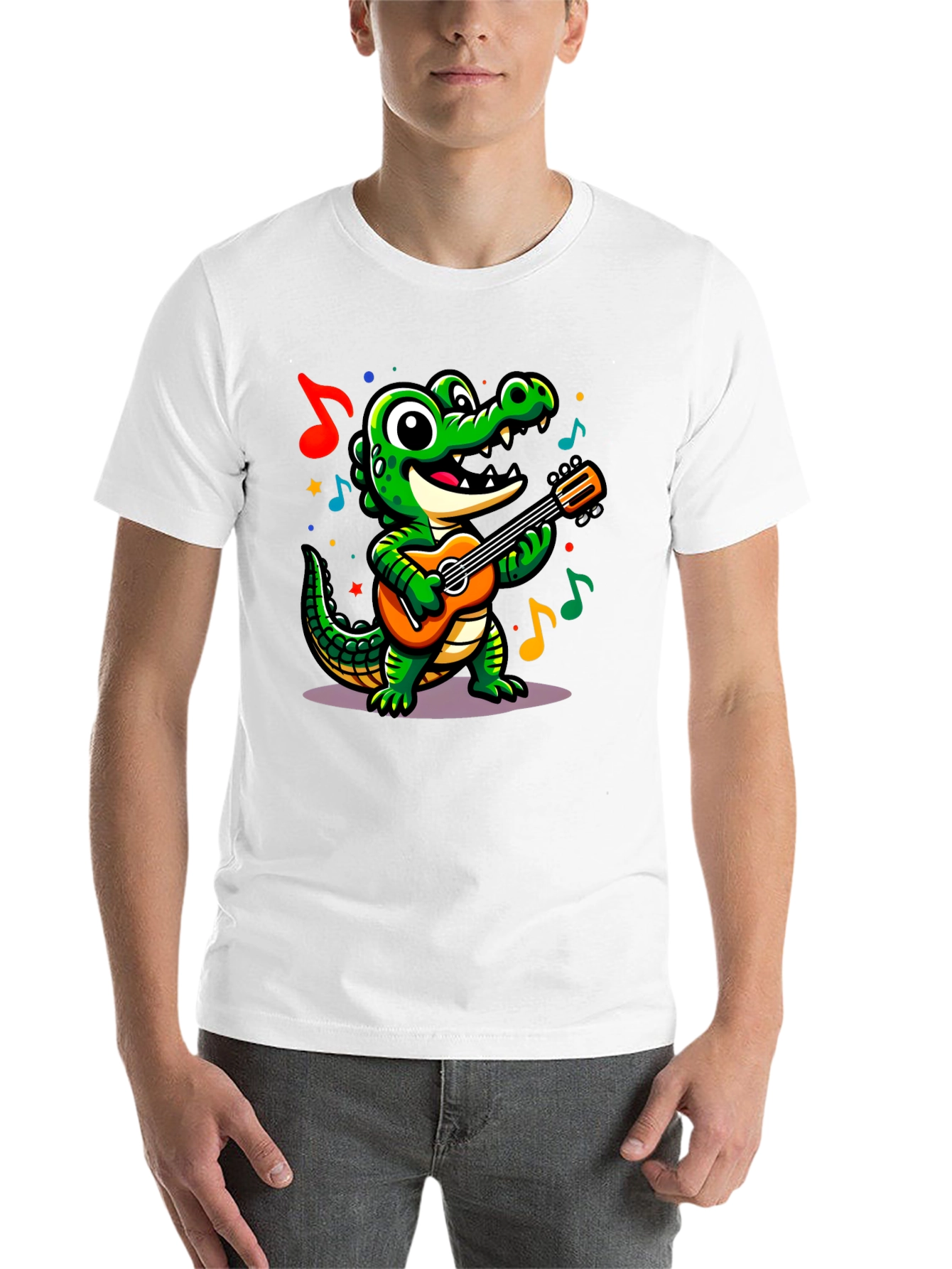 Black Cartoon Alligator Guitar T-Shirt view 14