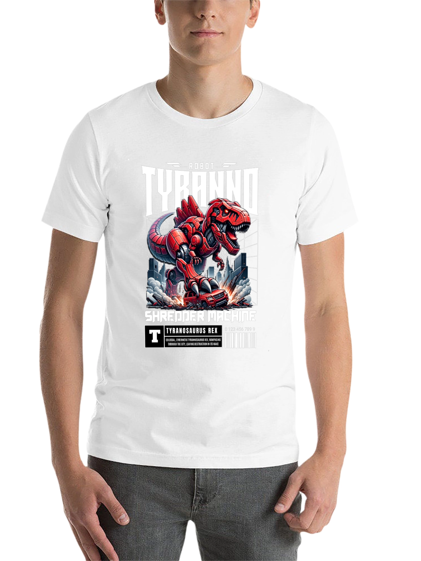 Black Robot Tyranno Shredder Machine T-Shirt view 14