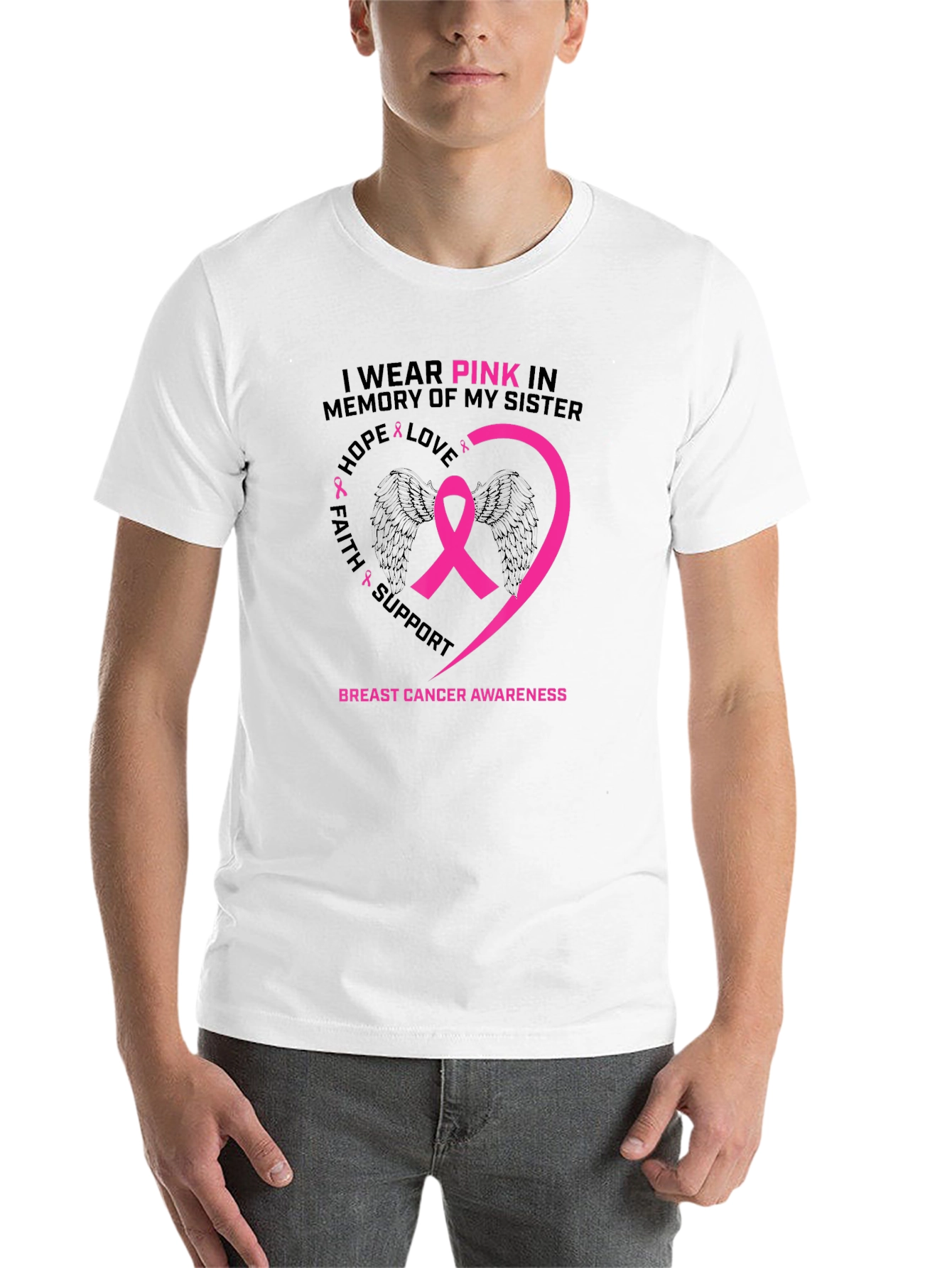 Black Pink Ribbon Breast Cancer Awareness T-Shirt view 14