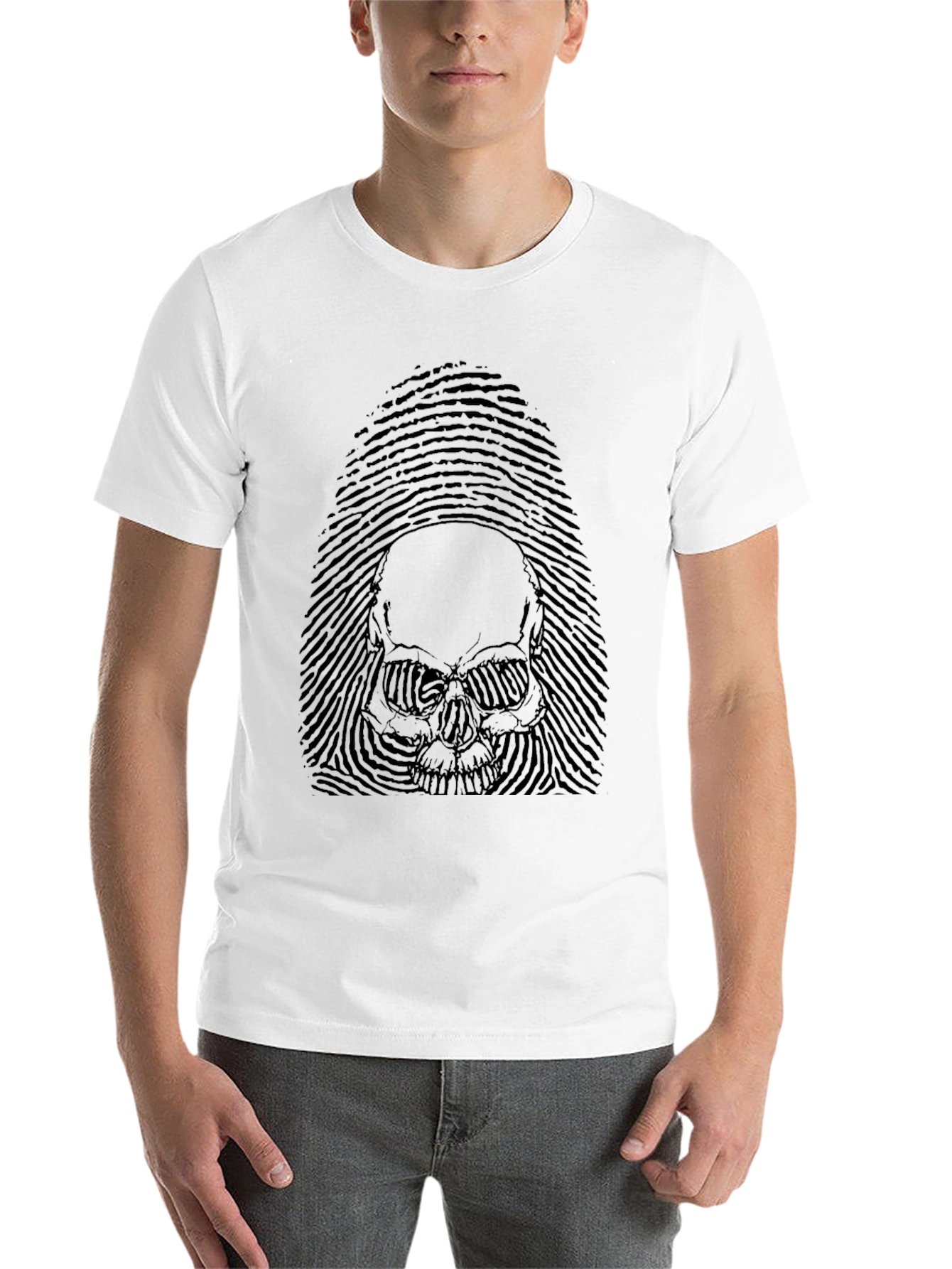 Black Skull Fingerprint Graphic Black T-Shirt view 14