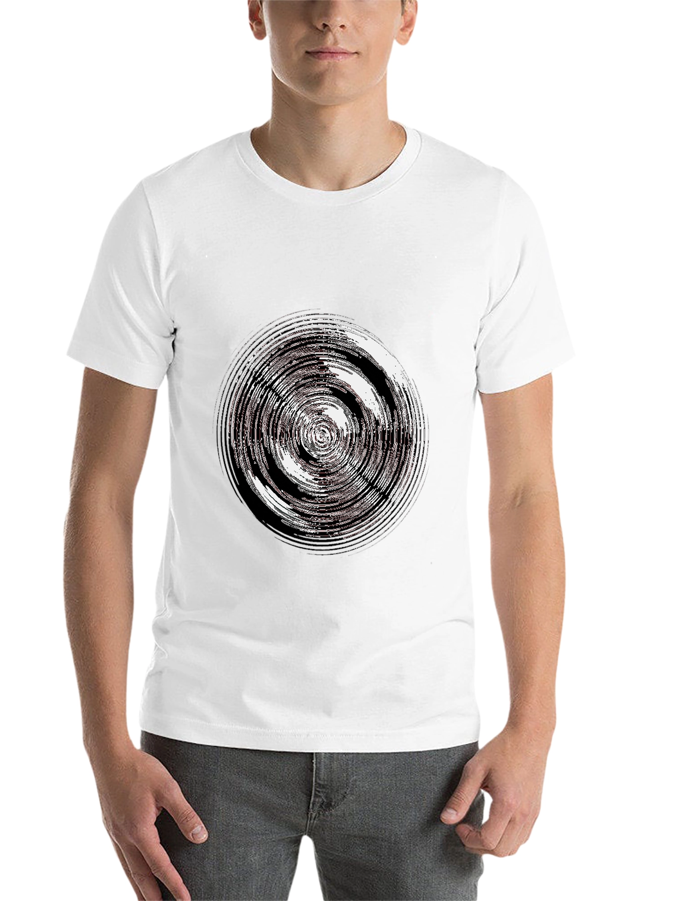 Abstract Circle Graphic Tee - Casual Black T-Shirt - 14