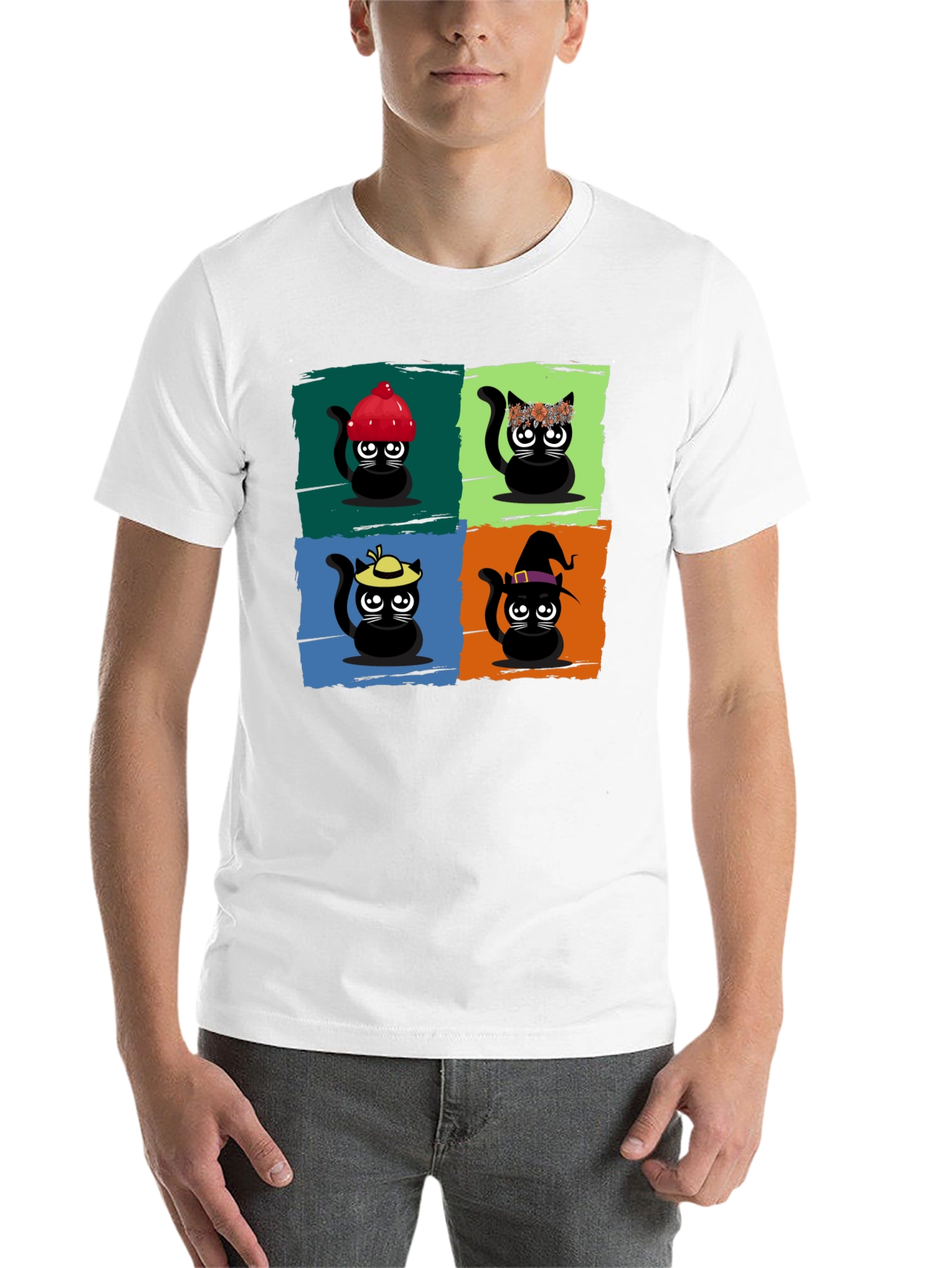 Black Cartoon Cats Black T-Shirt view 14