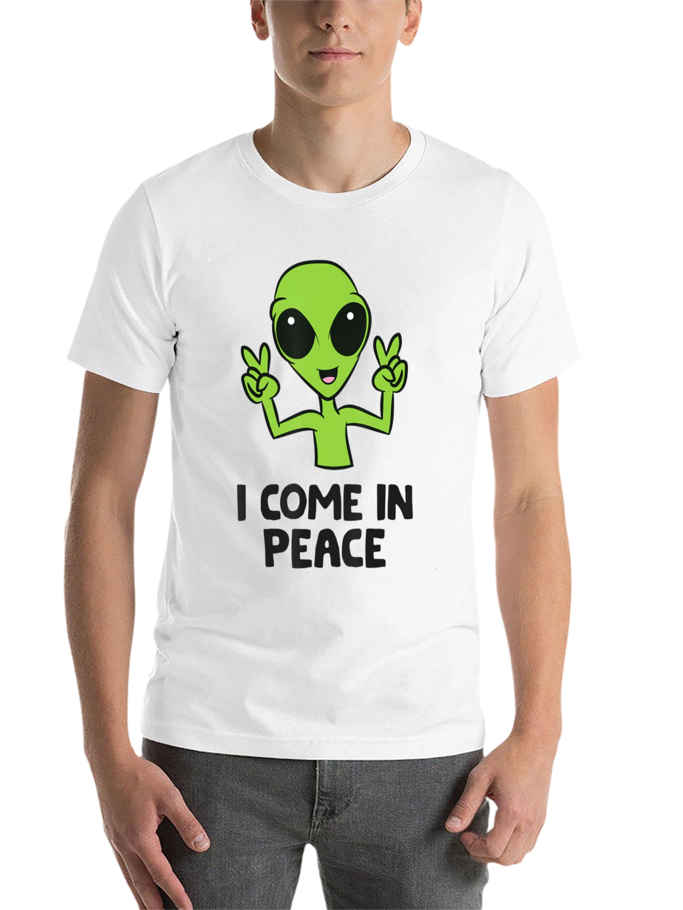 Black I Come In Peace Alien Graphic T-Shirt view 14