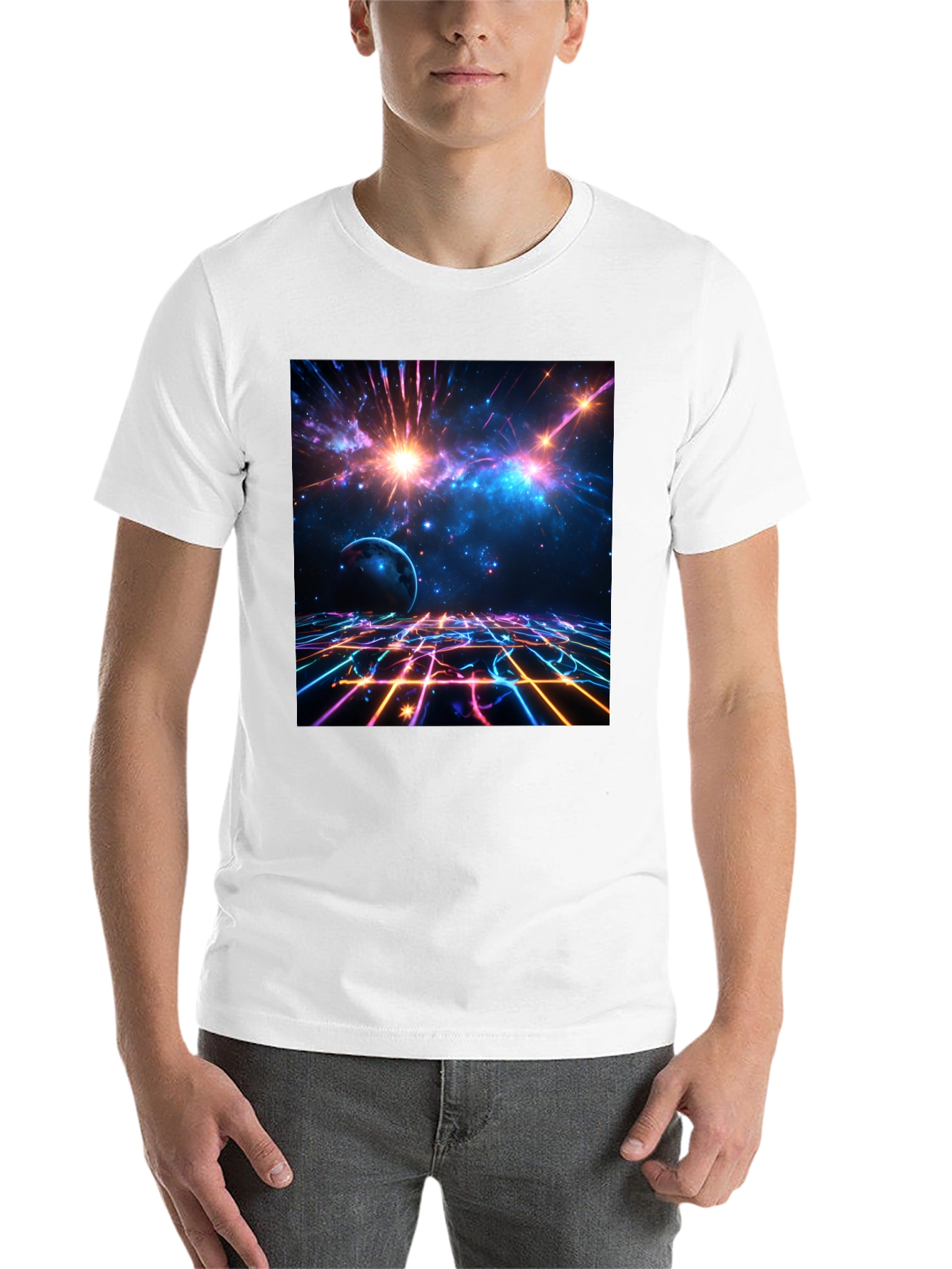 Black Nebula Space Graphic Tee - Stylish Black Cotton T-Shirt view 14