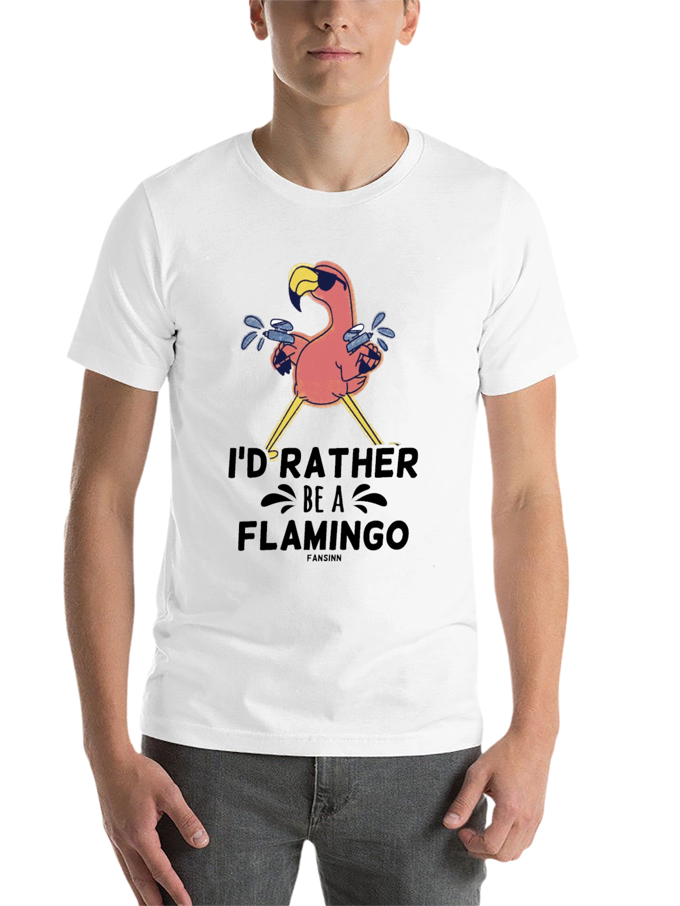 Black I'd Rather Be A Flamingo Black T-Shirt view 14