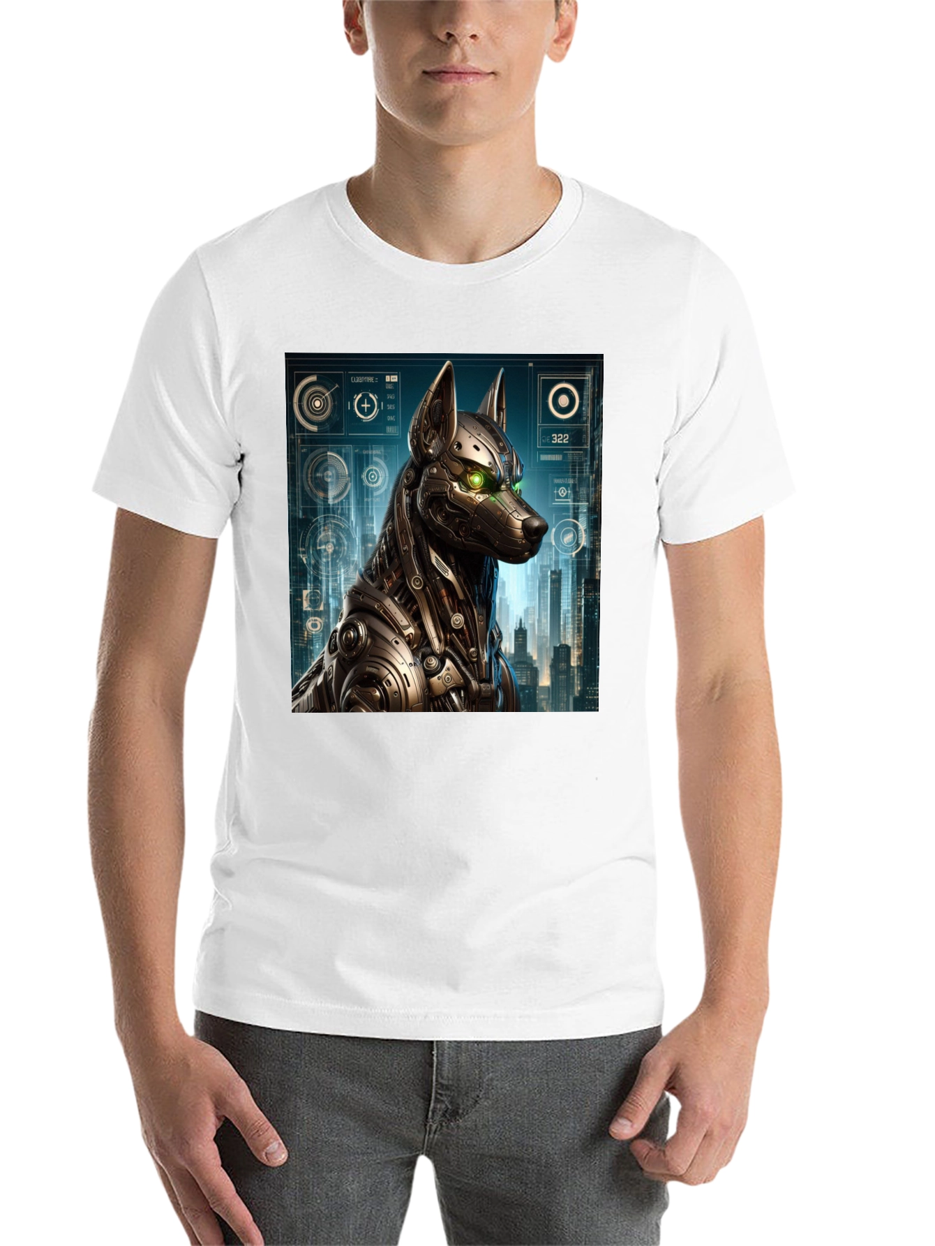 Black Cyberpunk Robot Dog Graphic T-Shirt view 14
