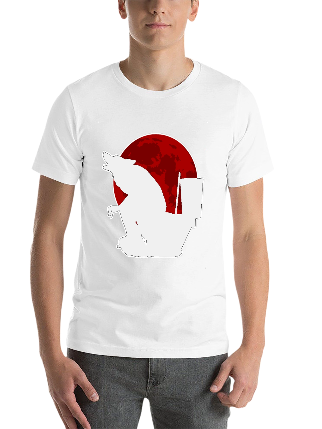 Black Humorous Wolf on Toilet T-Shirt - Black view 14