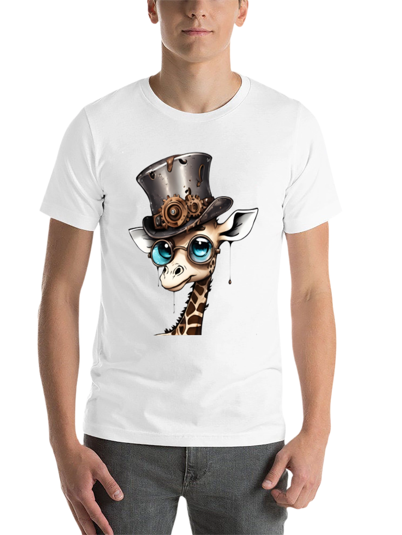 Black Steampunk Giraffe T-Shirt - Whimsical Animal Top view 14