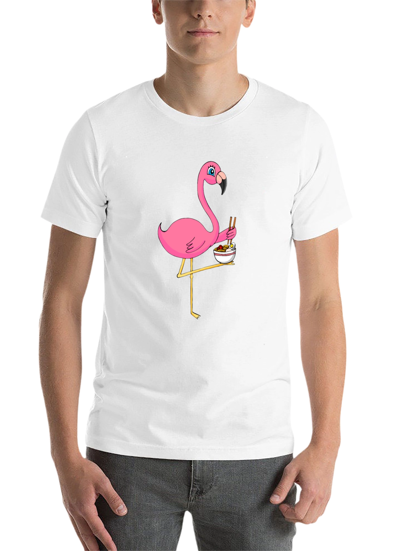 Black Flamingo Ramen Black T-Shirt - Whimsical Graphic Tee view 14