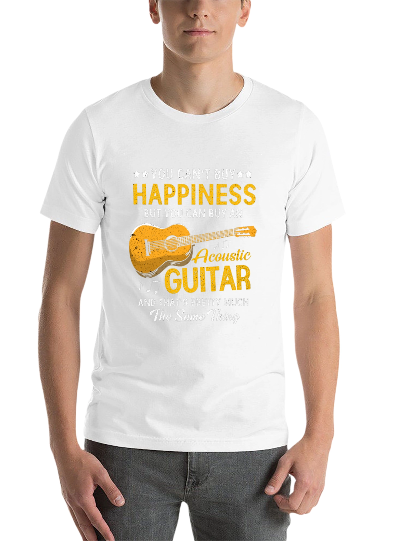 Black Acoustic Guitar Happiness T-Shirt - Music Lover Gift view 14