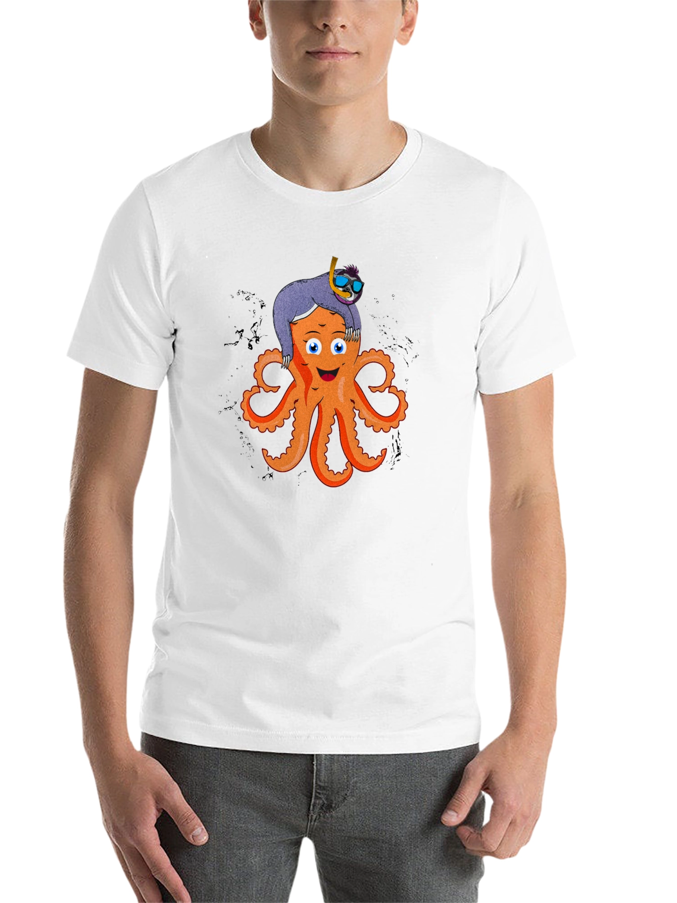 Black Octopus & Sloth Graphic T-Shirt - Unique Design view 14