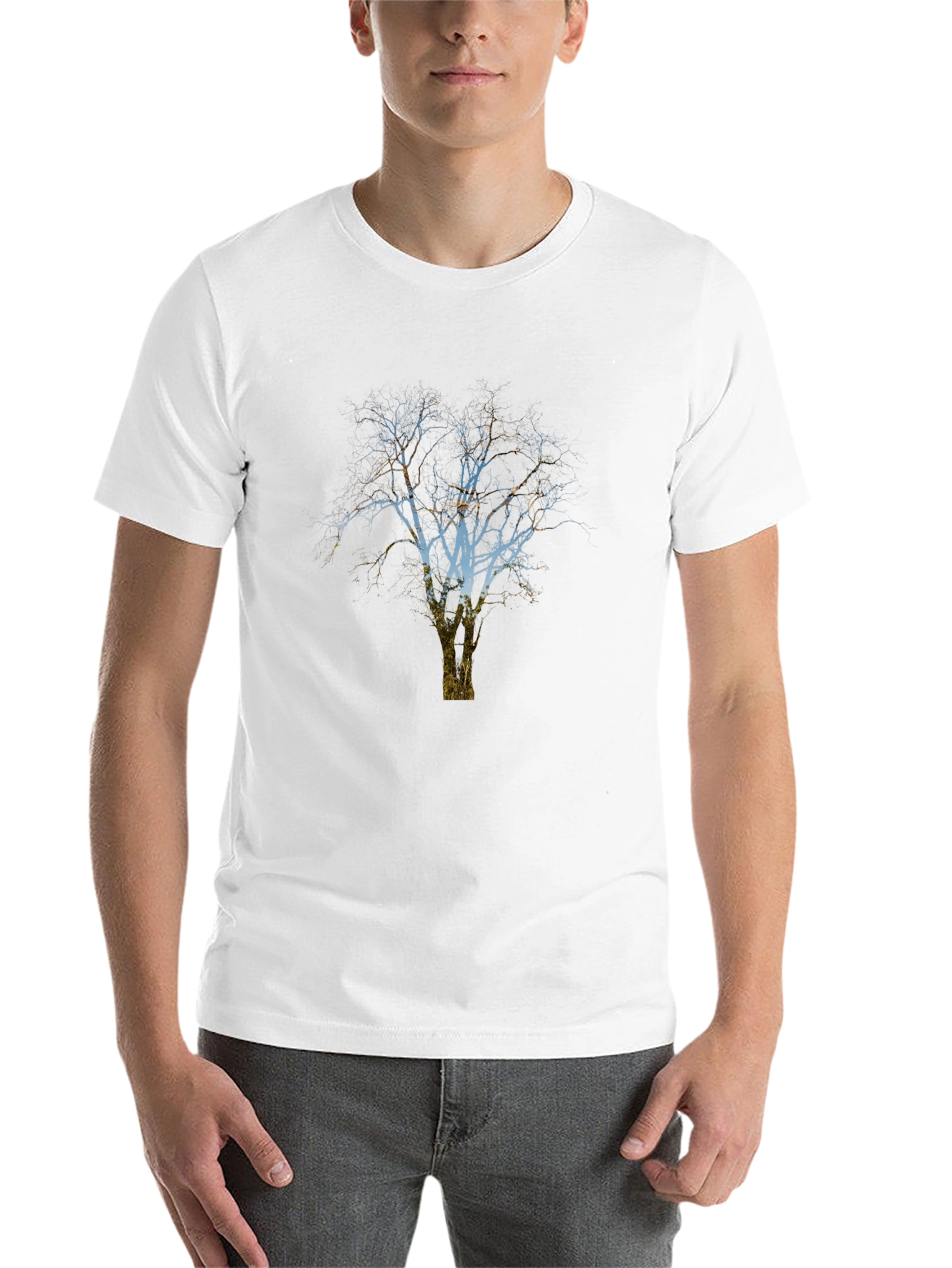 Black Men's Black T-Shirt with Tree Graphic view 14
