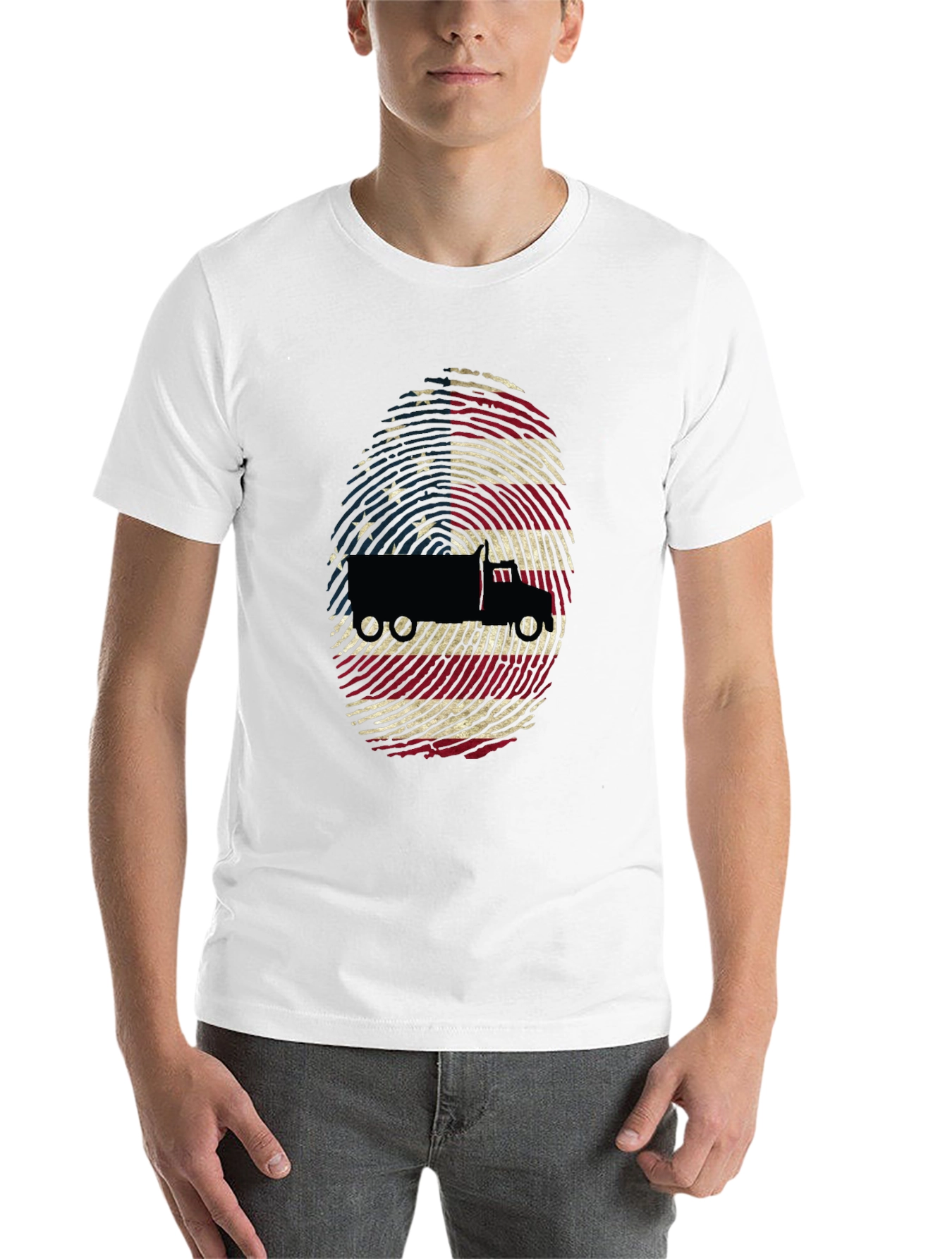 Trucker USA Flag Fingerprint Black T-Shirt - 14
