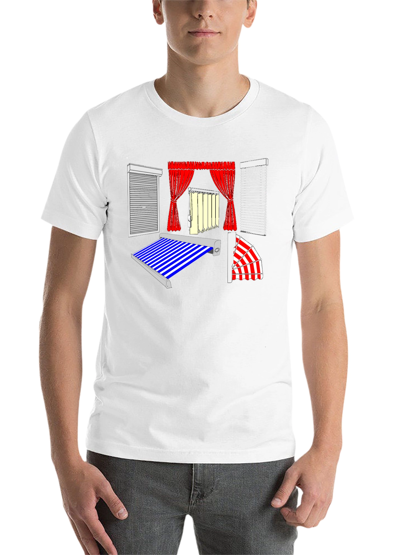 Black Men's Black Graphic T-Shirt - Blinds and Awnings Design view 14