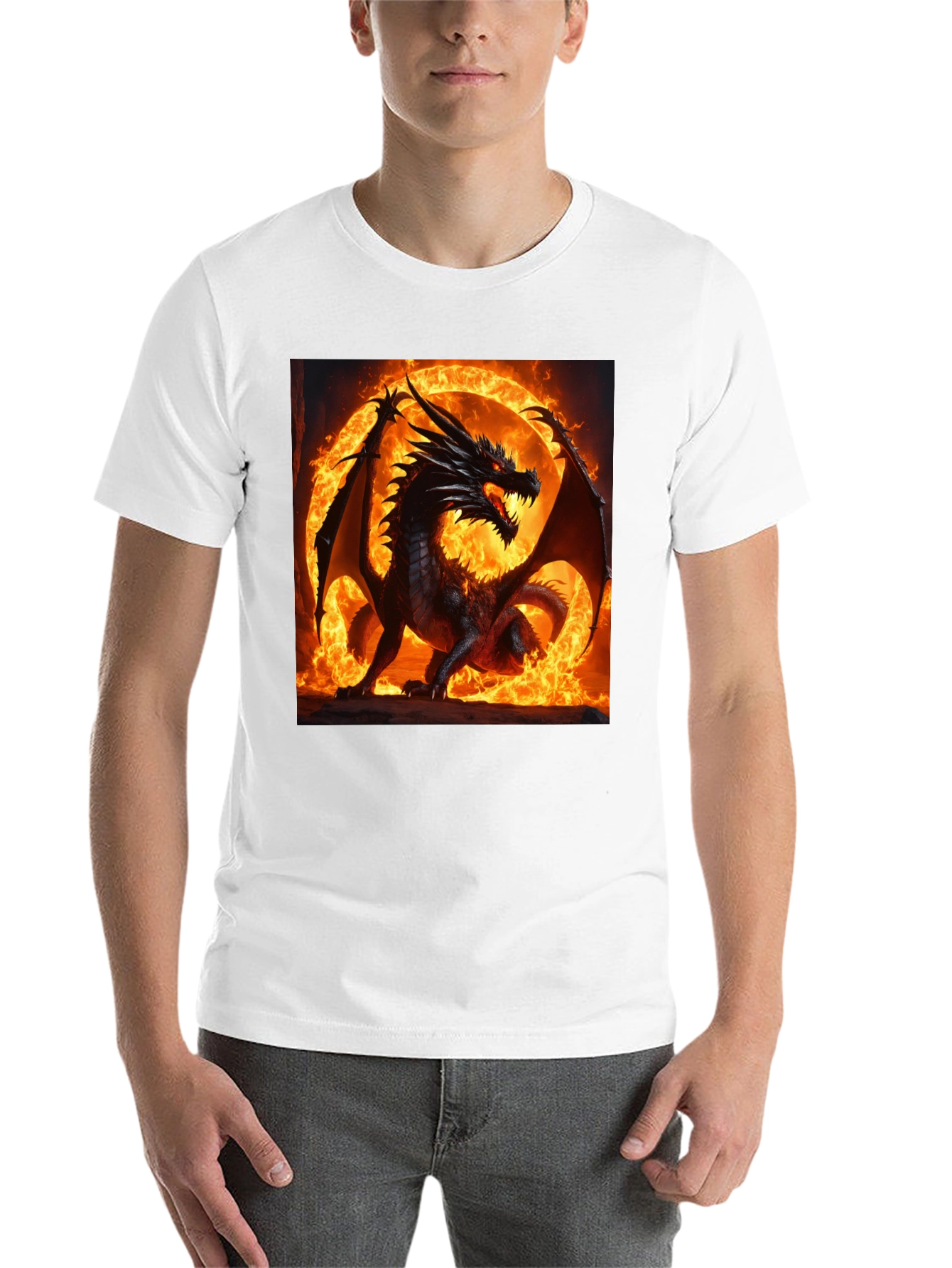 Black Fiery Dragon Graphic T-Shirt view 14