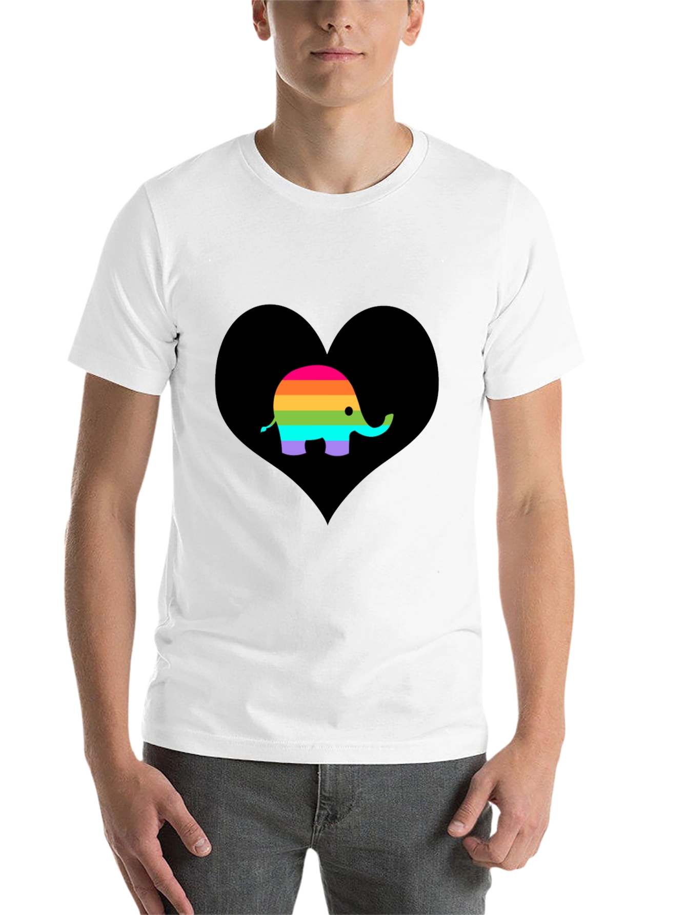 Black Rainbow Elephant Heart Black T-Shirt view 14