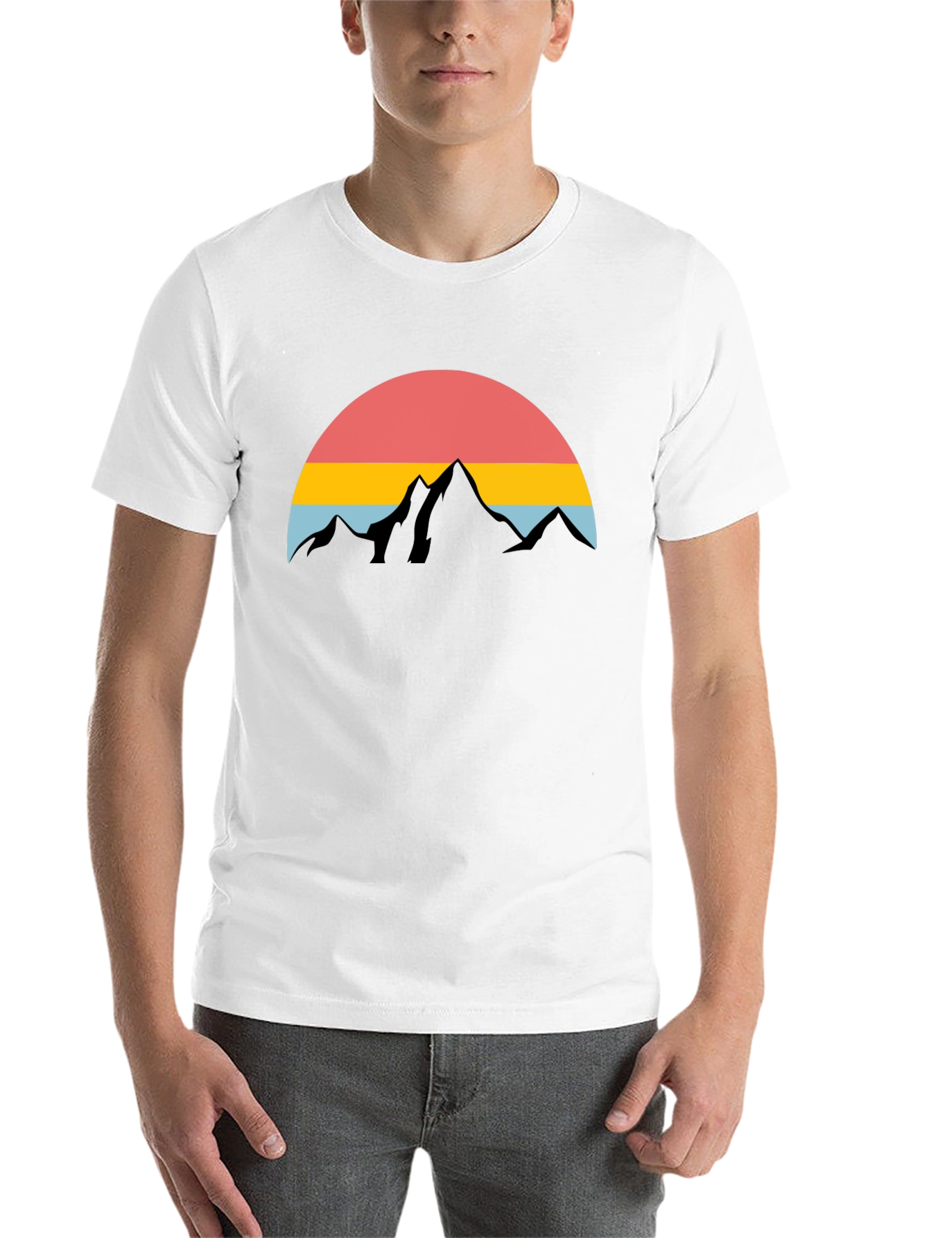 Black Retro Mountain Sunset Graphic Tee - Black Cotton Blend view 14