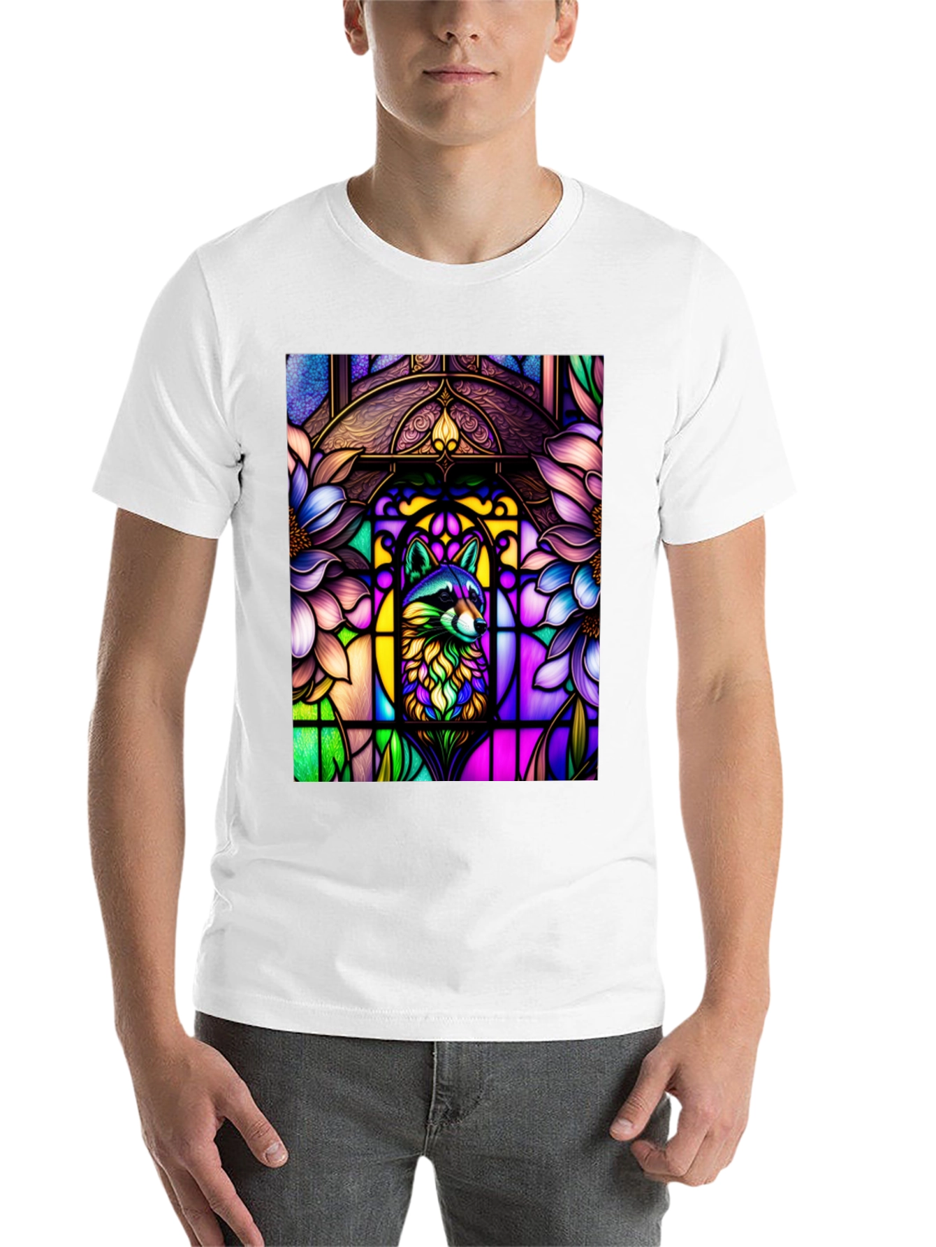 Black Stained Glass Raccoon Black T-Shirt view 14