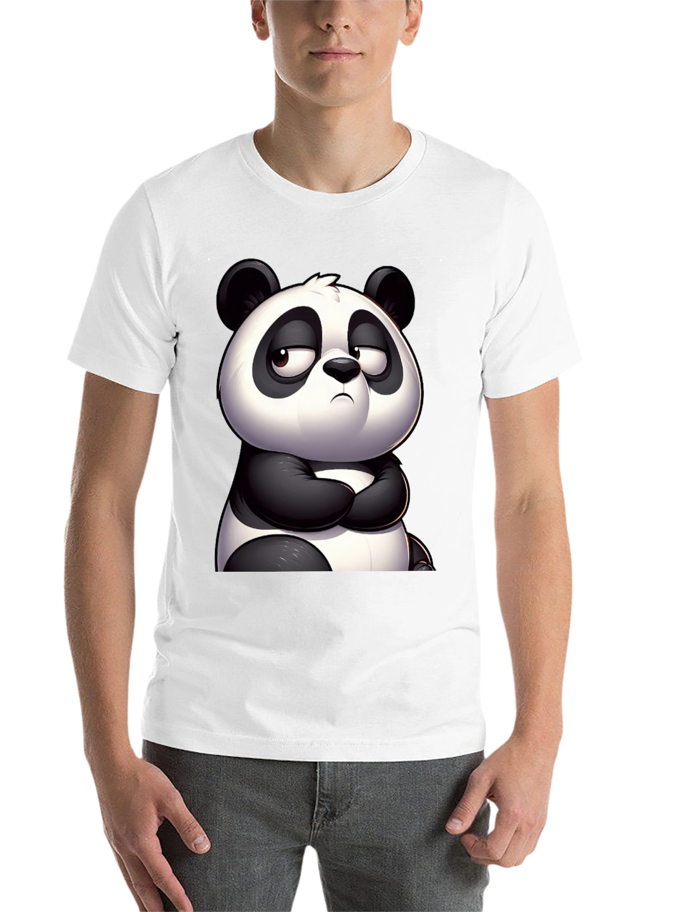 Black Grumpy Panda Graphic Tee - Black Cotton T-Shirt view 14