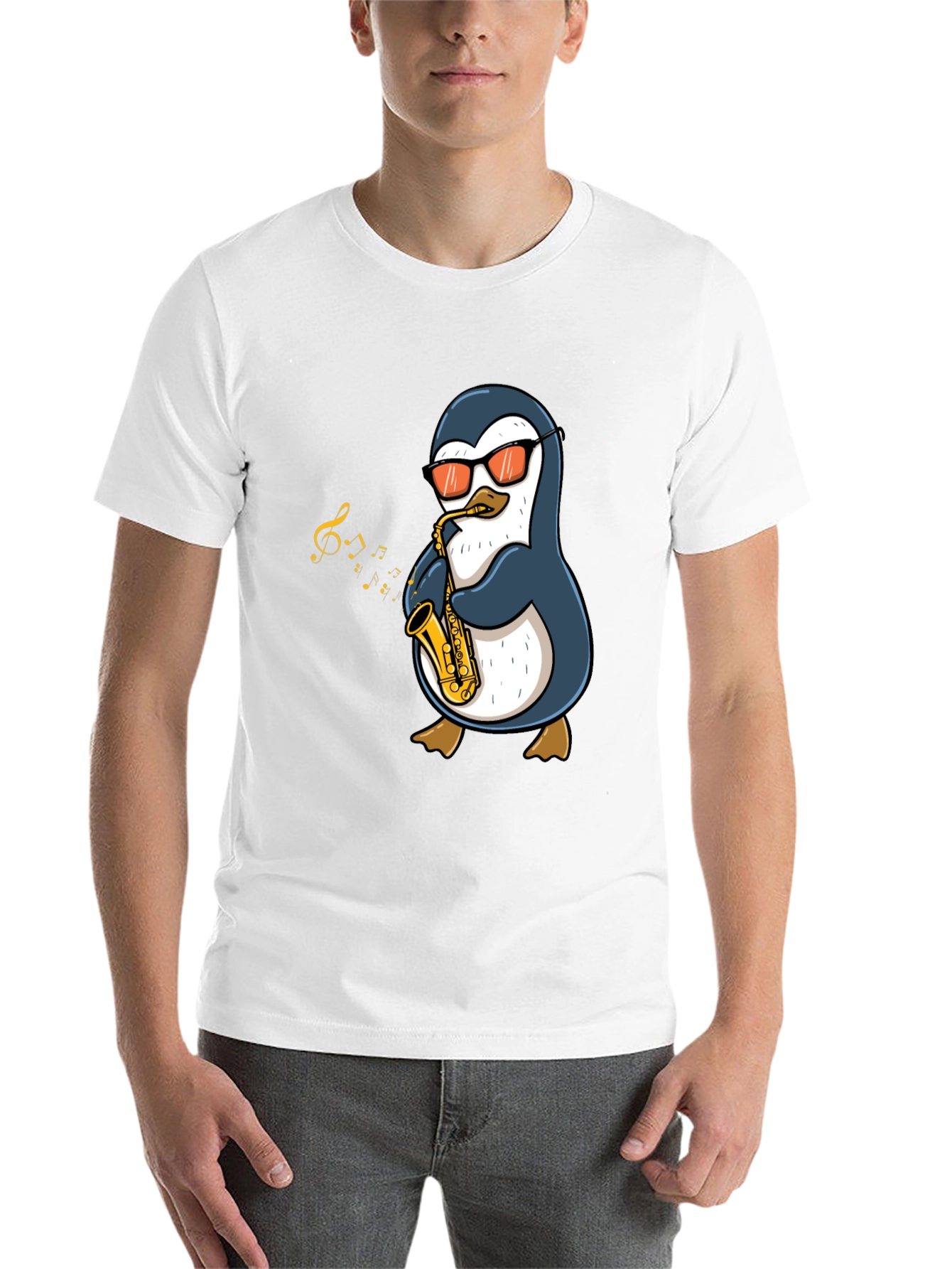 Black Penguin Sax Player Graphic T-Shirt - Cool Music Tee view 14