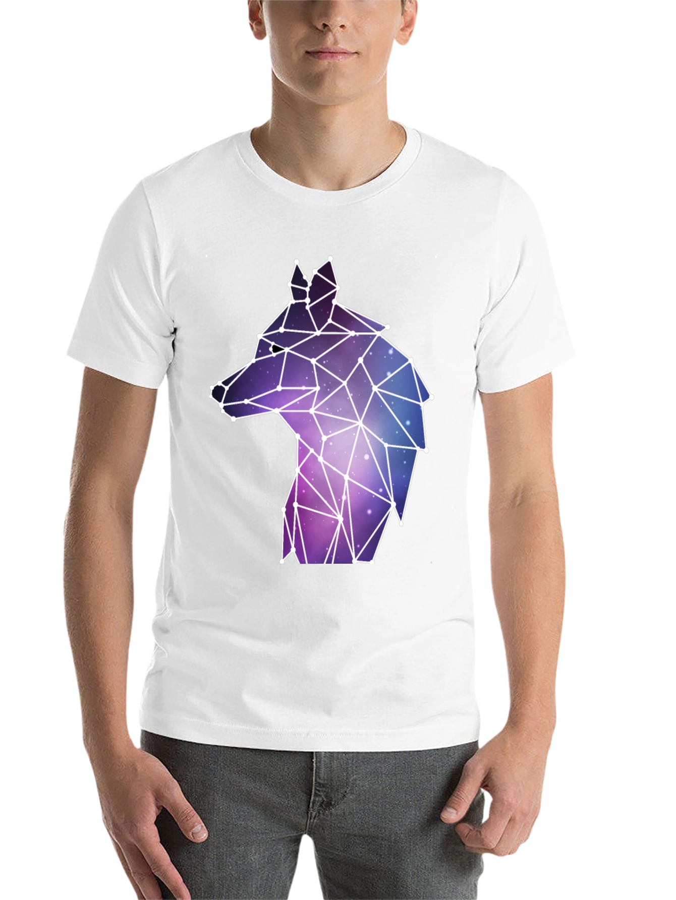 Black Geometric Wolf Galaxy T-Shirt view 14