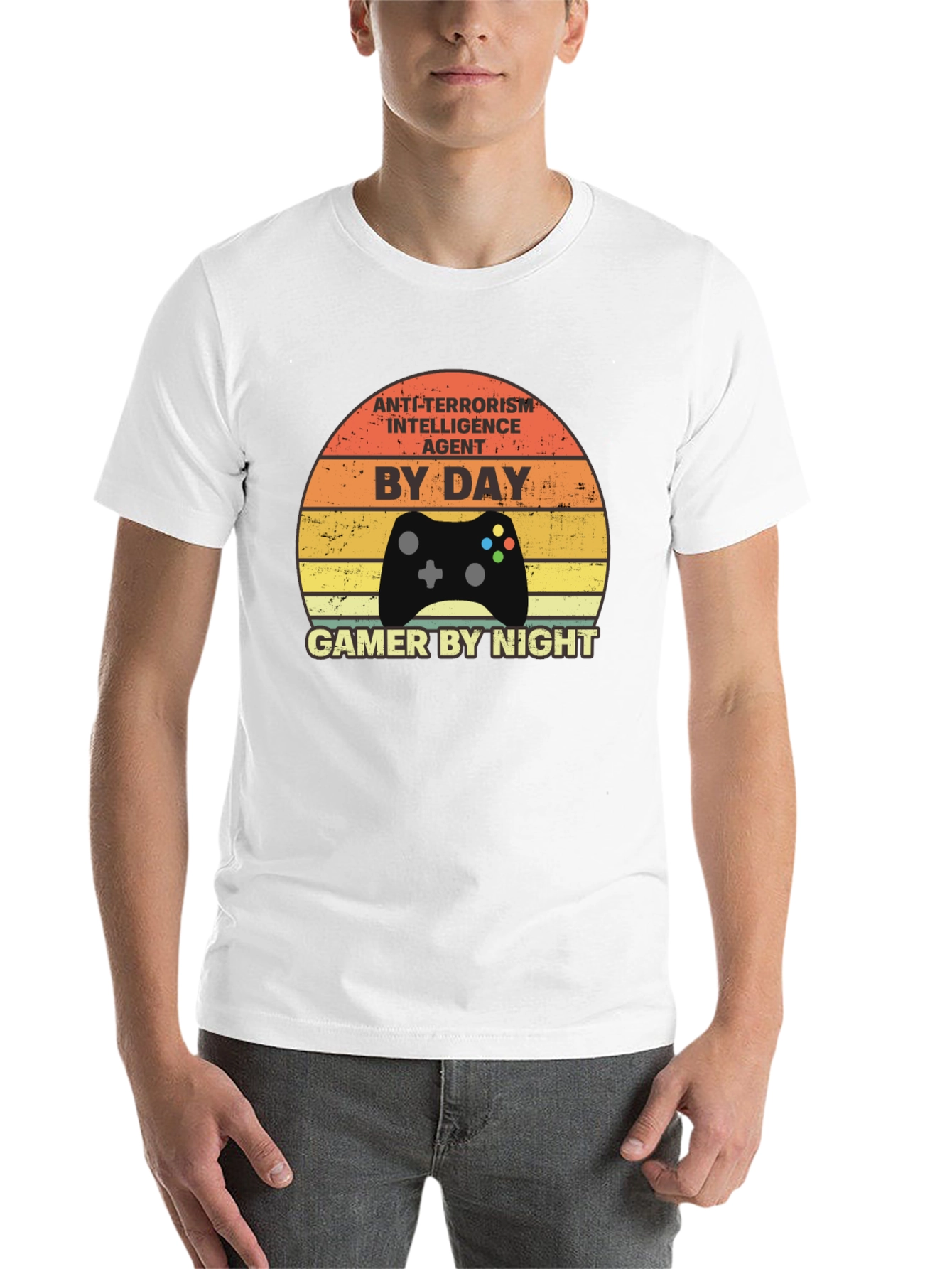 Black Anti-Terrorism Agent Gamer T-Shirt view 14