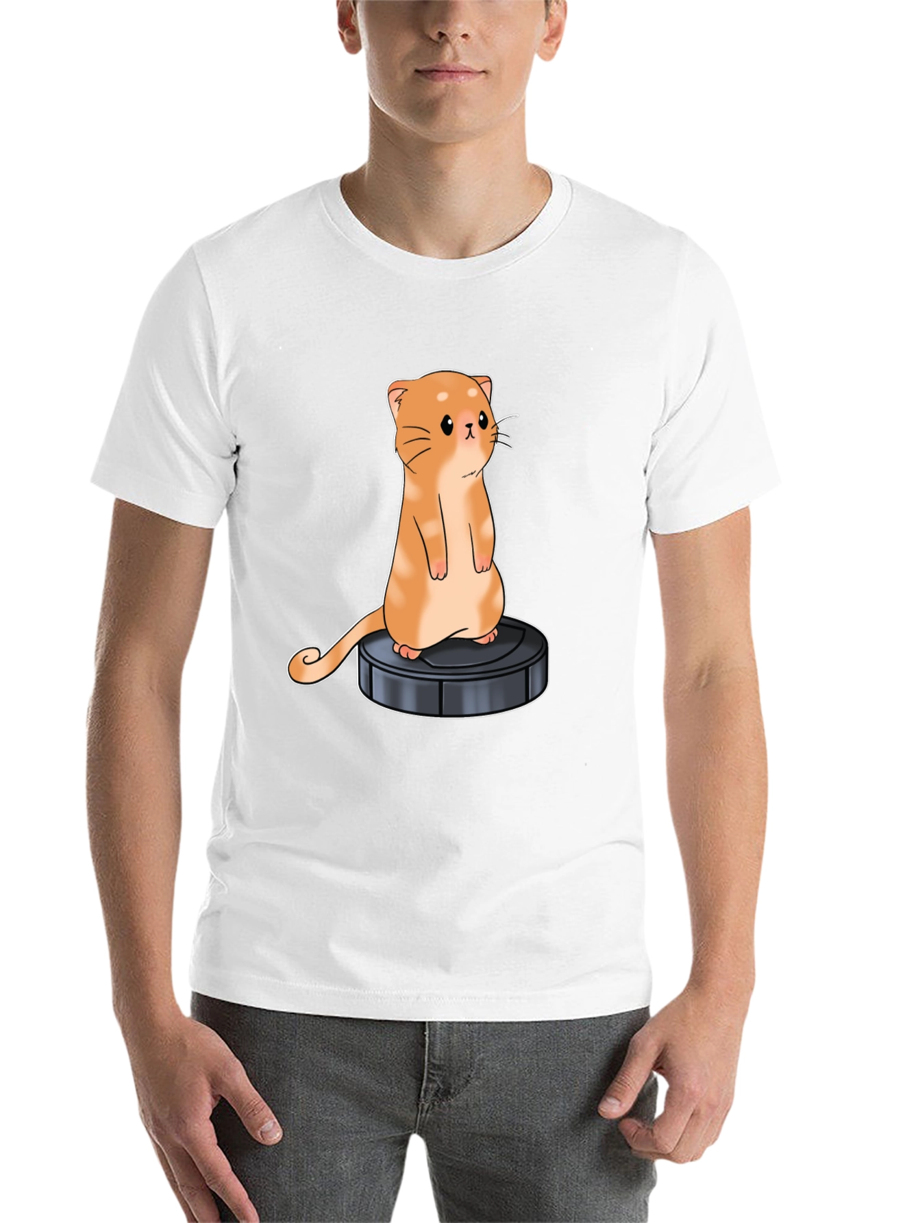 Black Cat on Robot Vacuum Graphic Tee view 14