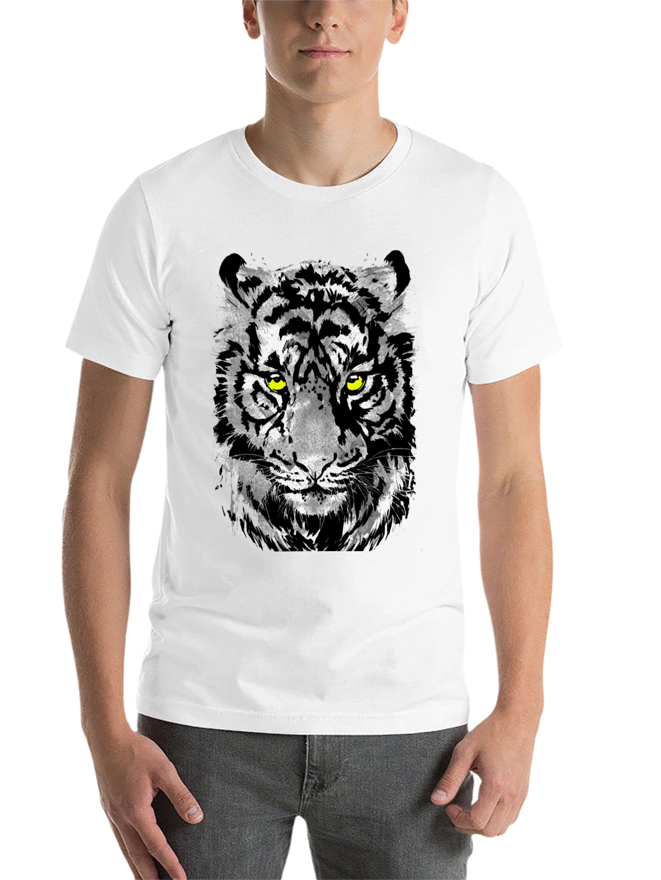 Black Men's Black T-Shirt with Tiger Graphic view 14
