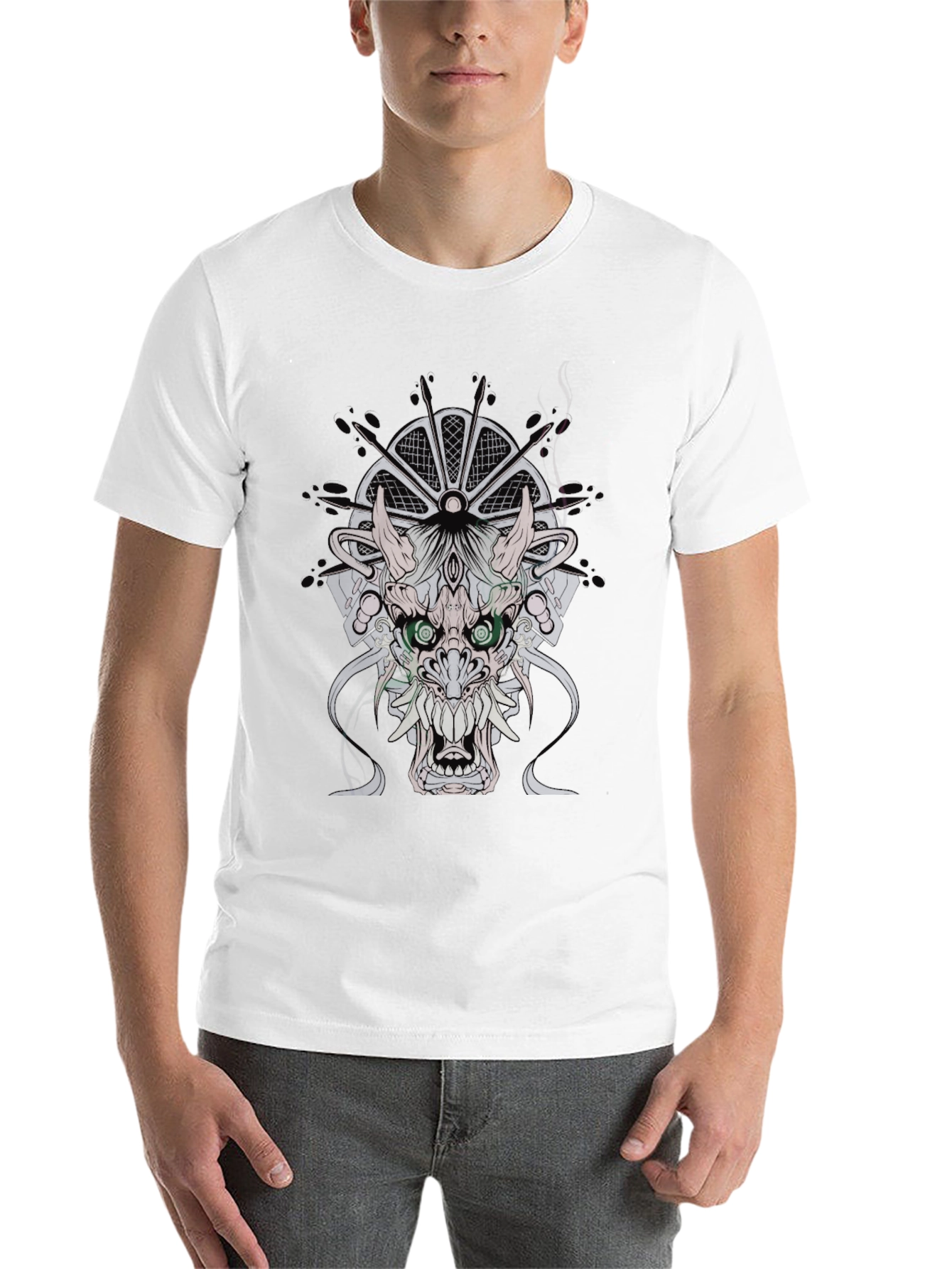 Black Men's Black T-Shirt with Dragon Graphic view 14