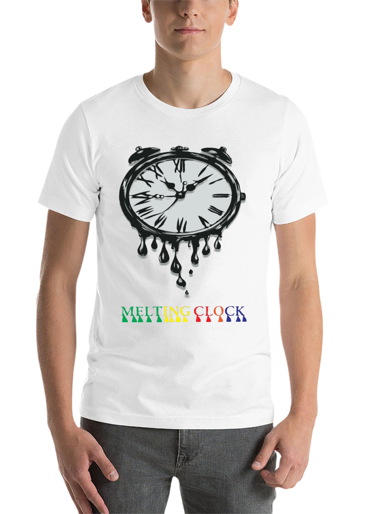 Black Melting Clock Graphic Tee - Black Cotton Blend view 14