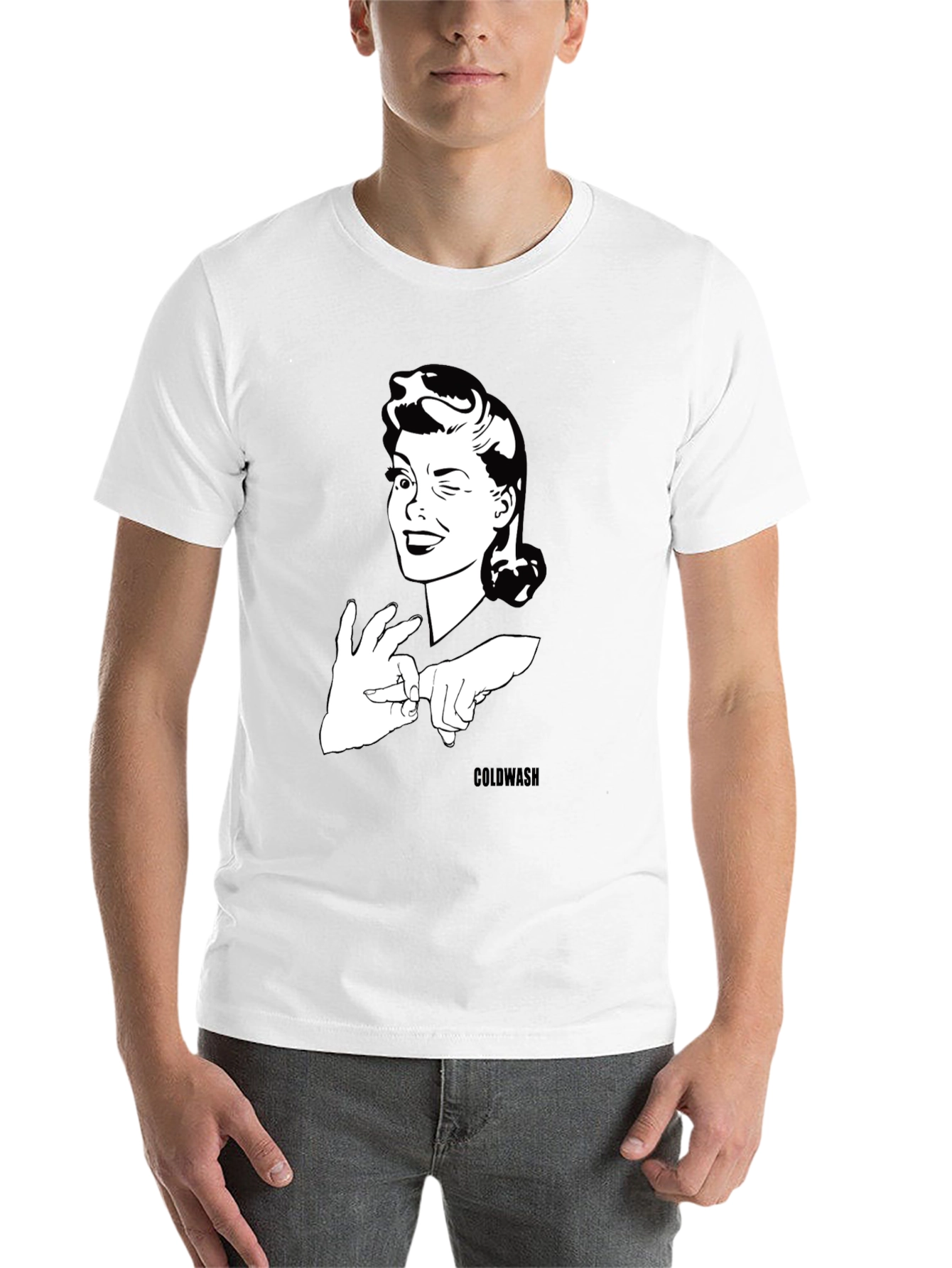 Black Winking Woman Graphic Tee - Black Cotton T-Shirt view 14