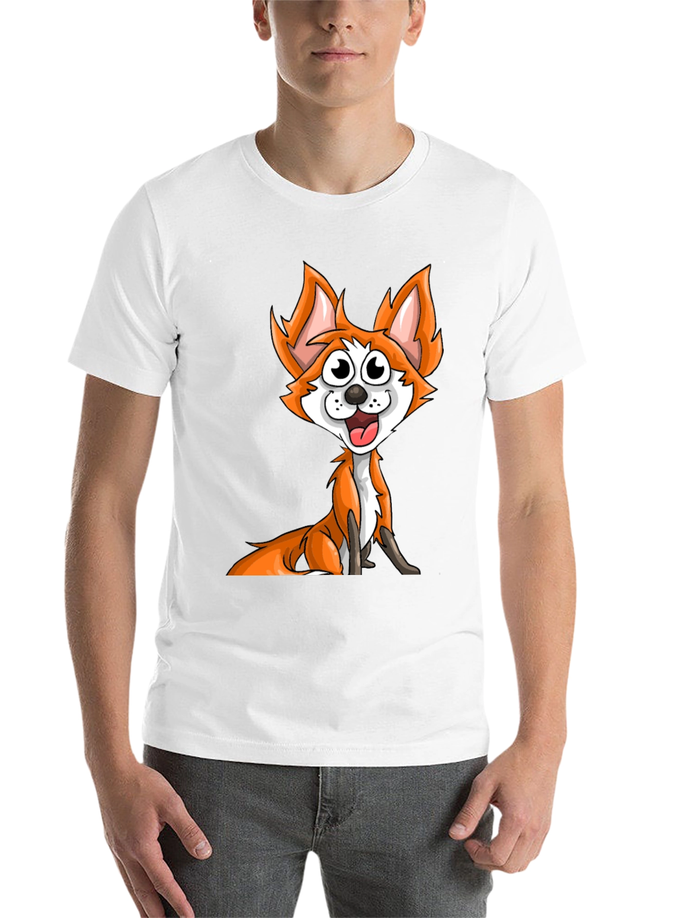 Black Cartoon Fox Graphic Tee - Black Crew Neck T-Shirt view 14