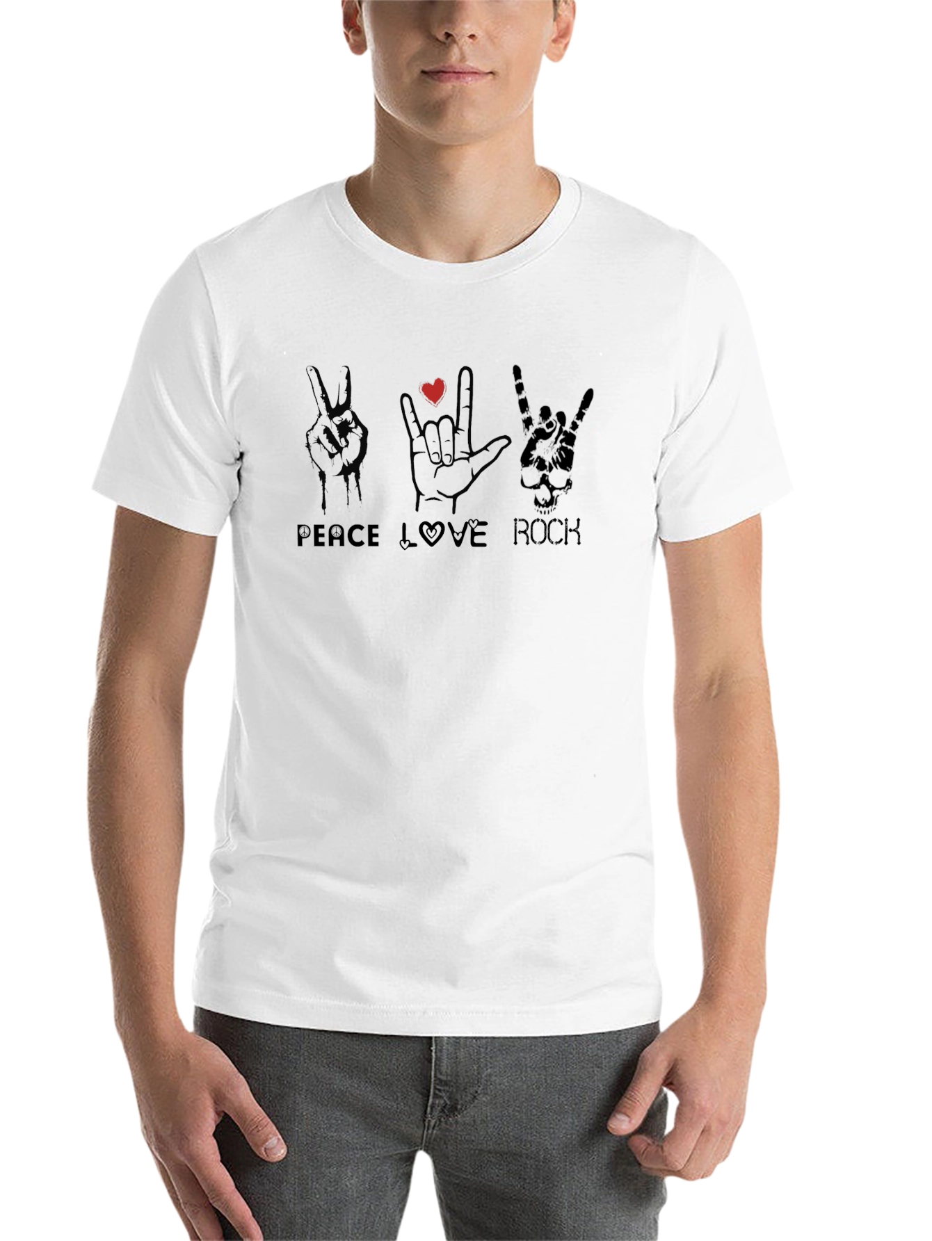 Black Peace Love Rock Graphic T-Shirt view 14